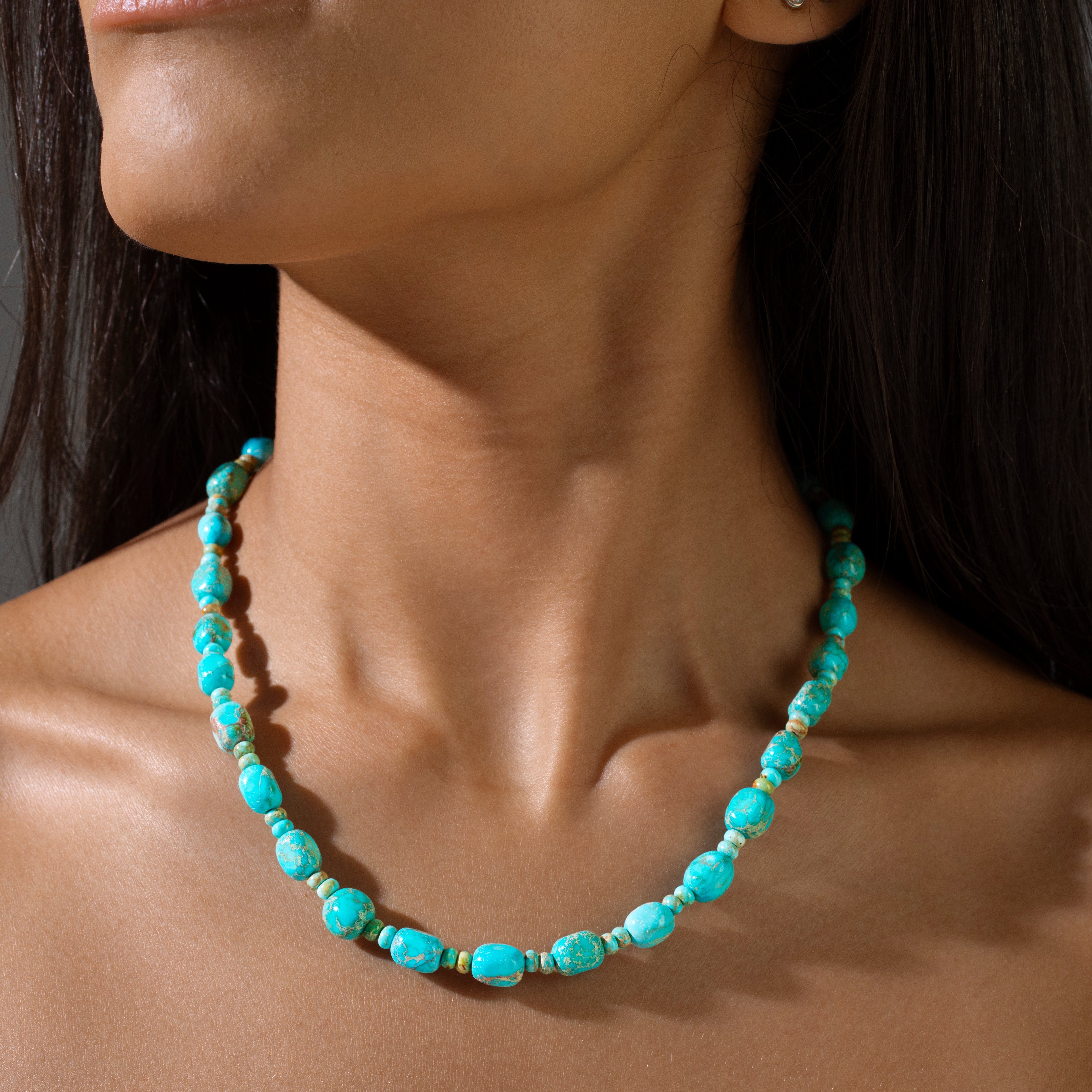 KALIFANO Gemstone Jewelry 18in King Turquoise Gemstone Necklace with Sterling Silver Clasp 925NTQ-18