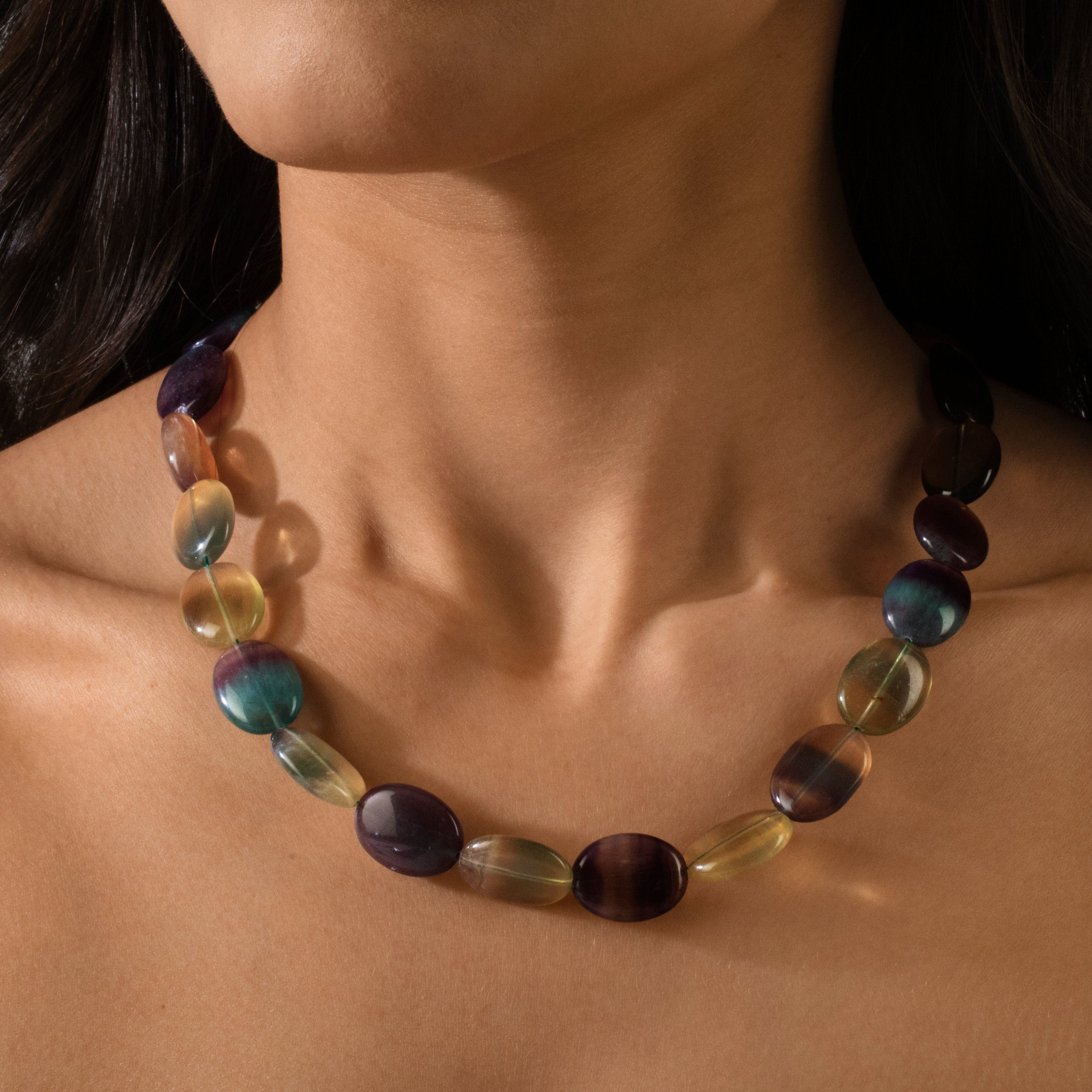 KALIFANO Gemstone Jewelry 20" Fluorite Gemstone Necklace with Sterling Silver Clasp 925N-20-FL