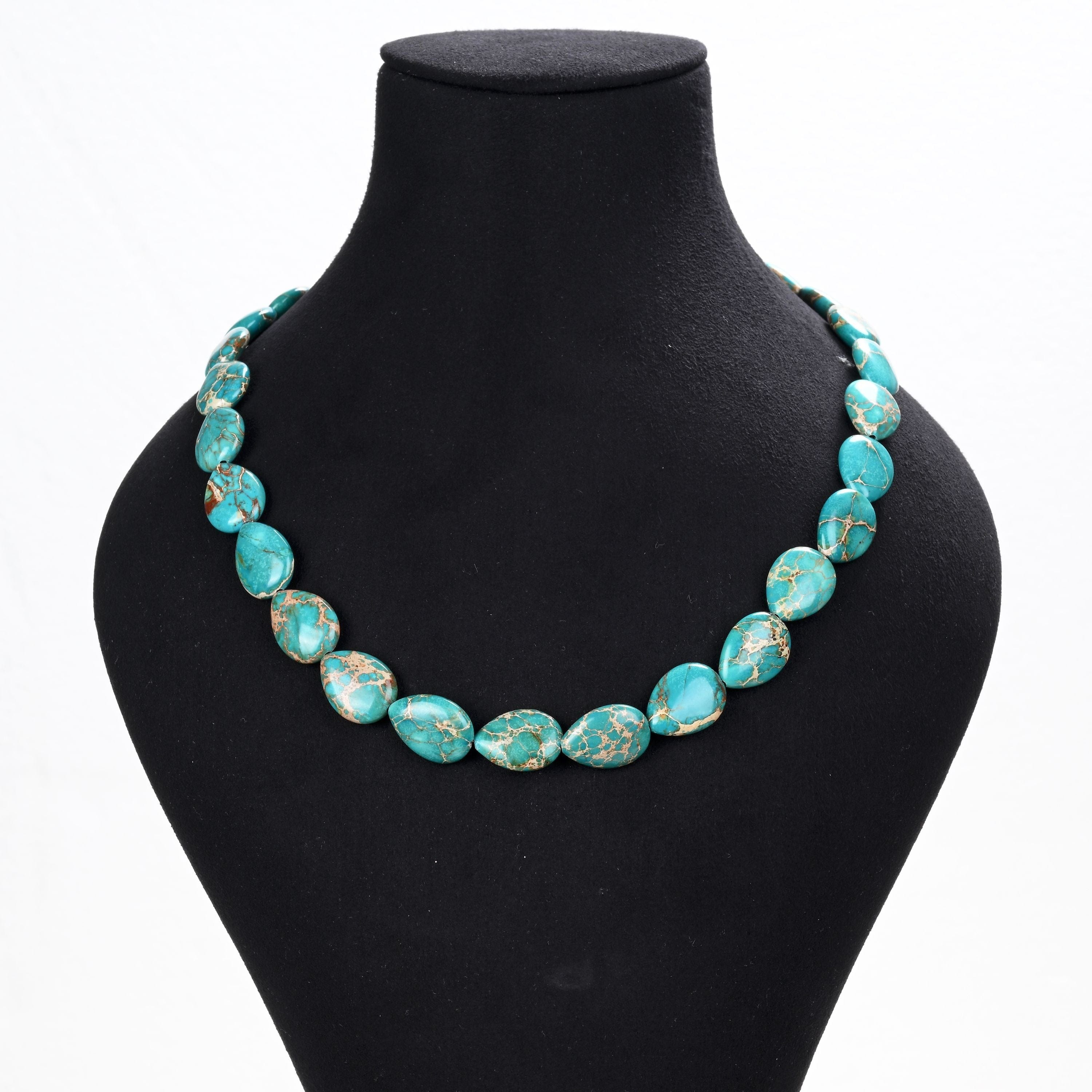 KALIFANO Gemstone Jewelry 20" Turquoise Gemstone Necklace with Sterling Silver Clasp 925N-21-TQ