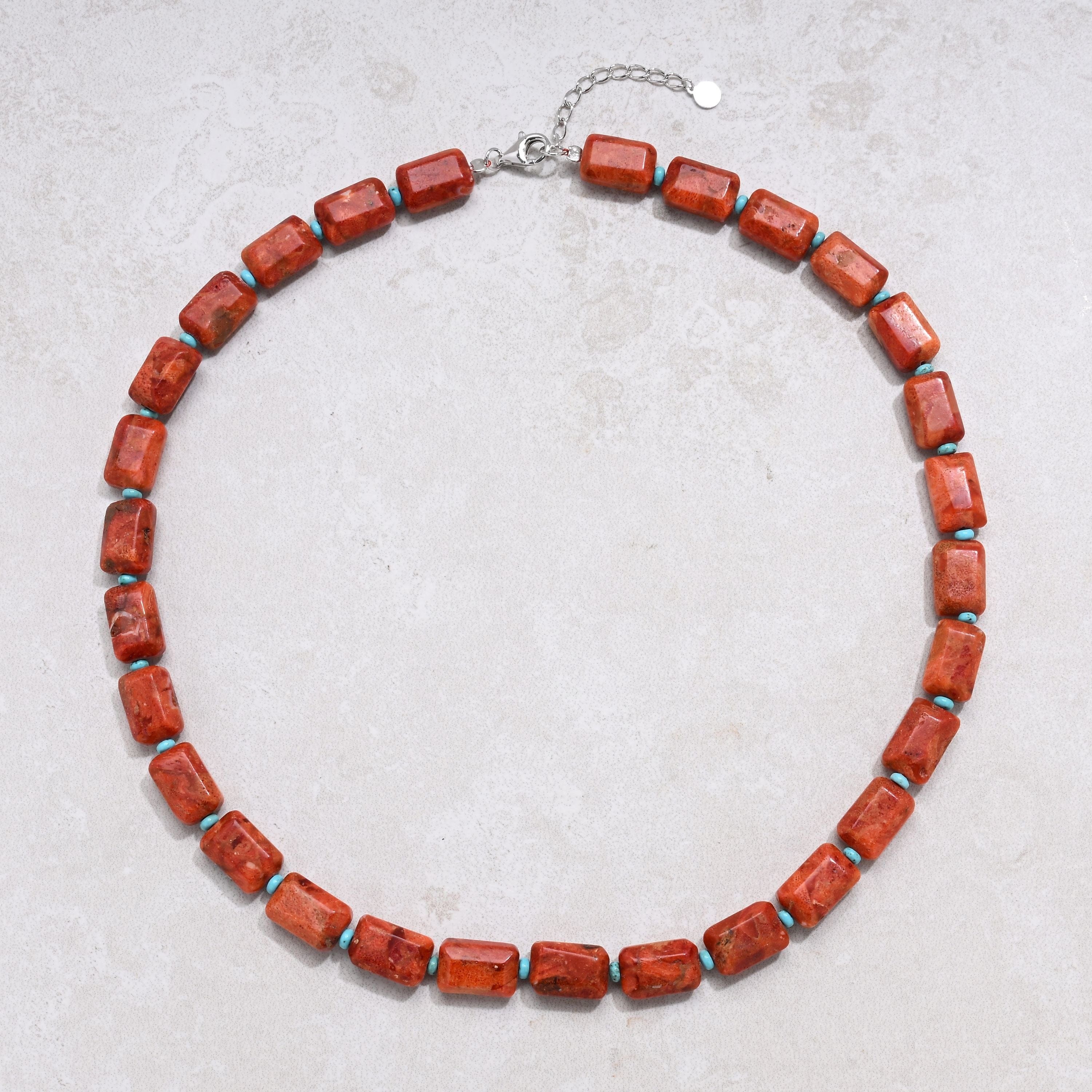 KALIFANO Gemstone Jewelry 21.5" Red Coral & Howlite Turquoise Gemstone Necklace with Sterling Silver Clasp 925N-18-RCTQ