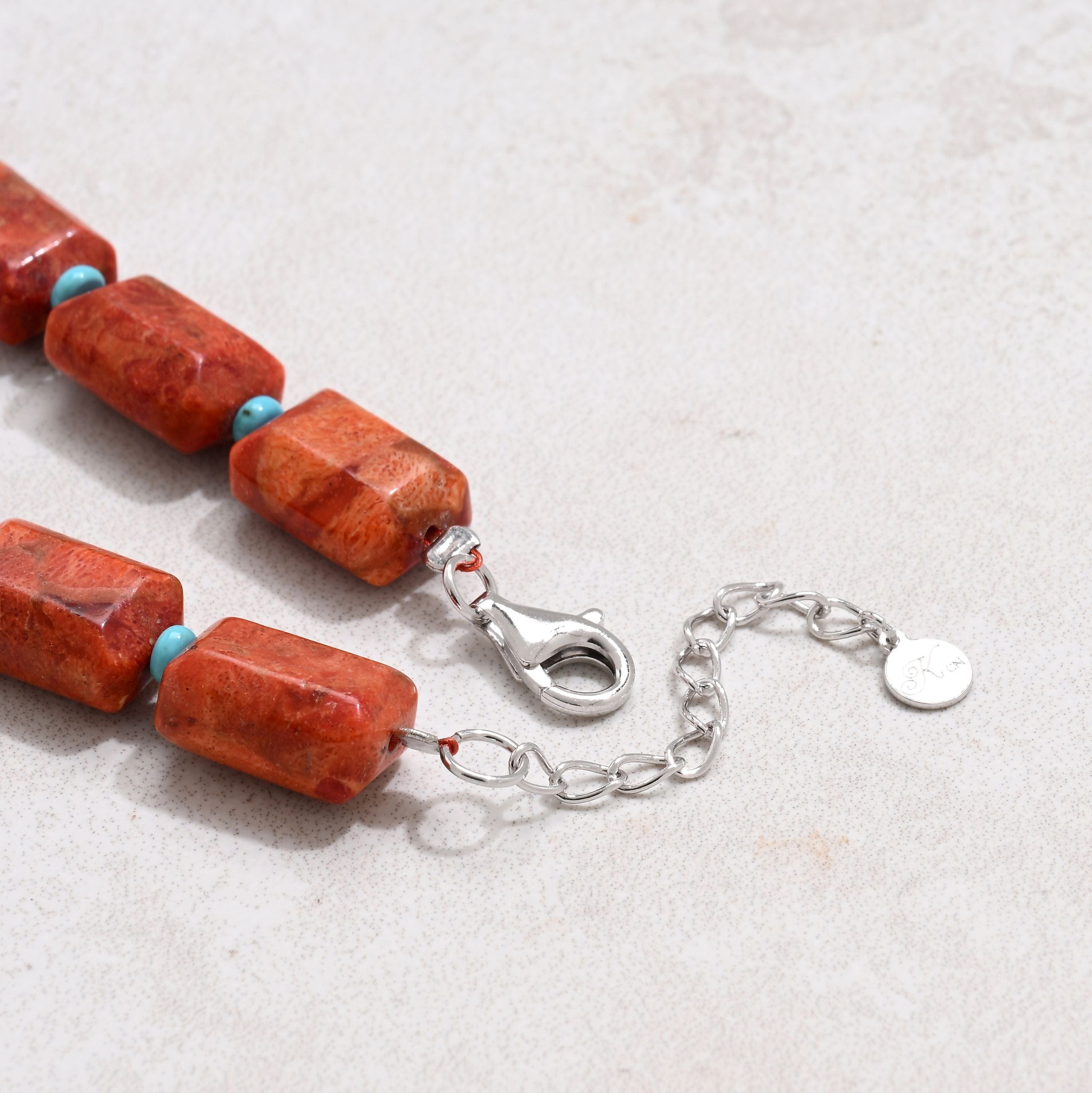 KALIFANO Gemstone Jewelry 21.5" Red Coral & Howlite Turquoise Gemstone Necklace with Sterling Silver Clasp 925N-18-RCTQ