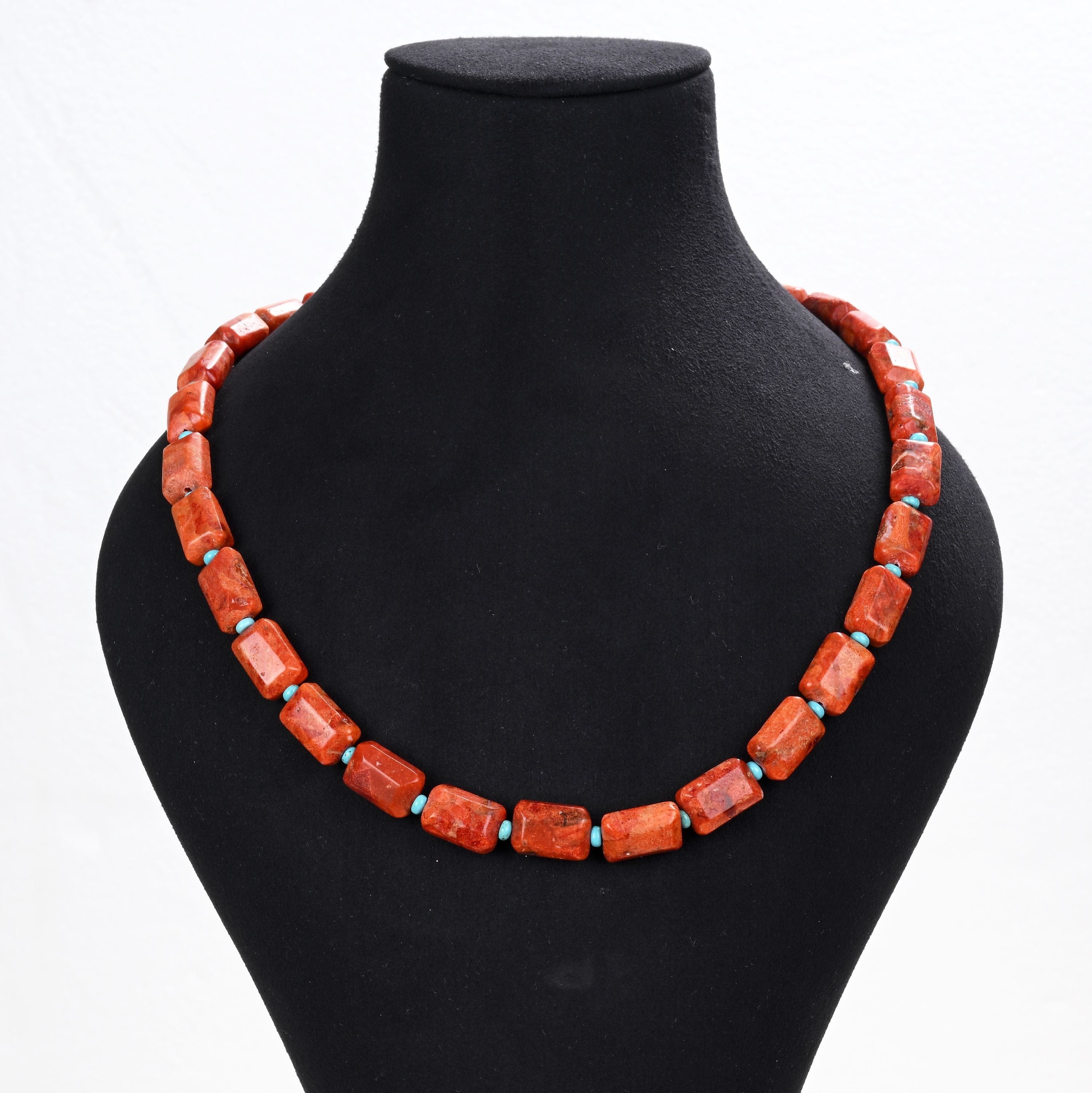 KALIFANO Gemstone Jewelry 21.5" Red Coral & Howlite Turquoise Gemstone Necklace with Sterling Silver Clasp 925N-18-RCTQ