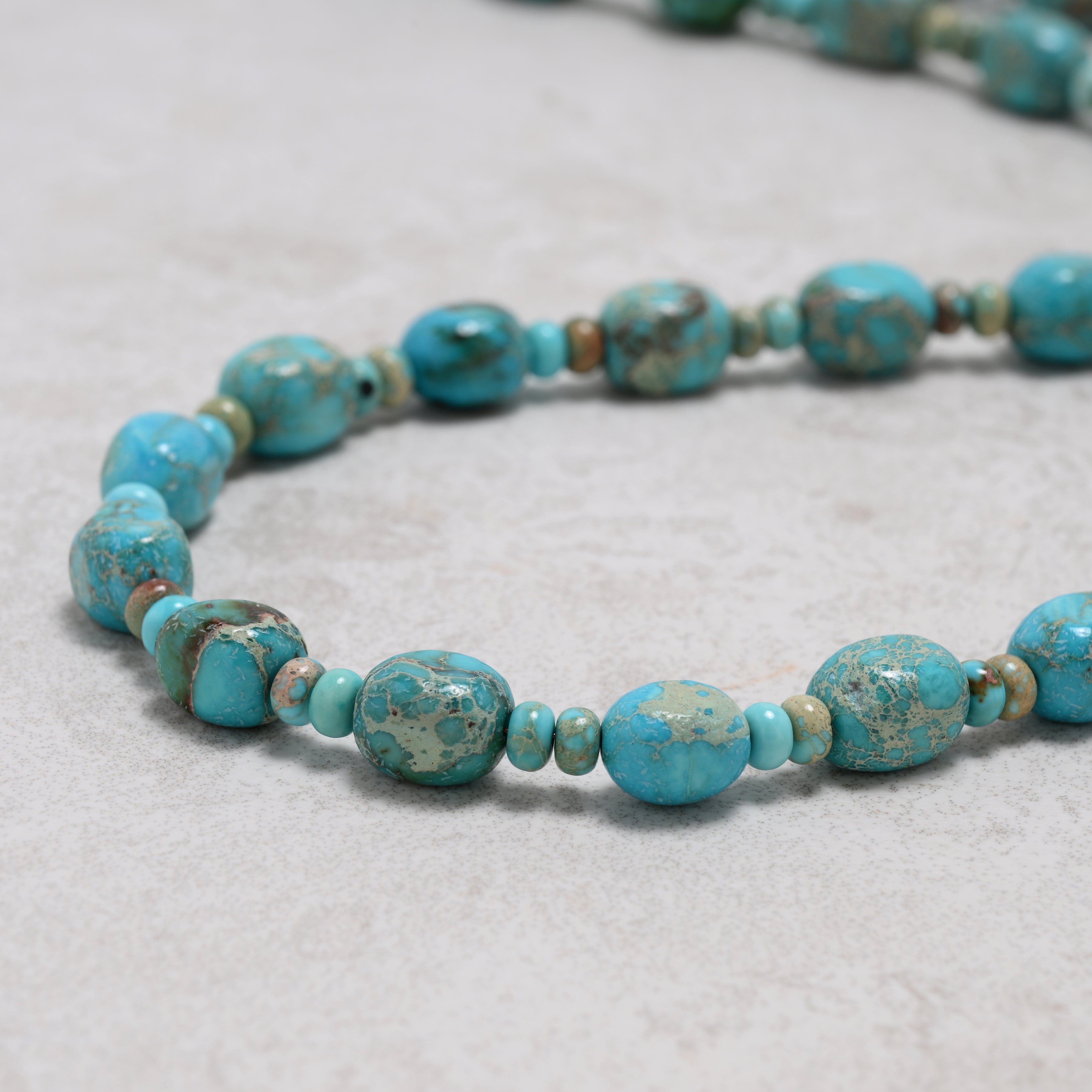 KALIFANO Gemstone Jewelry 21.5in King Turquoise Gemstone Necklace with Sterling Silver Clasp 925NTQ-22