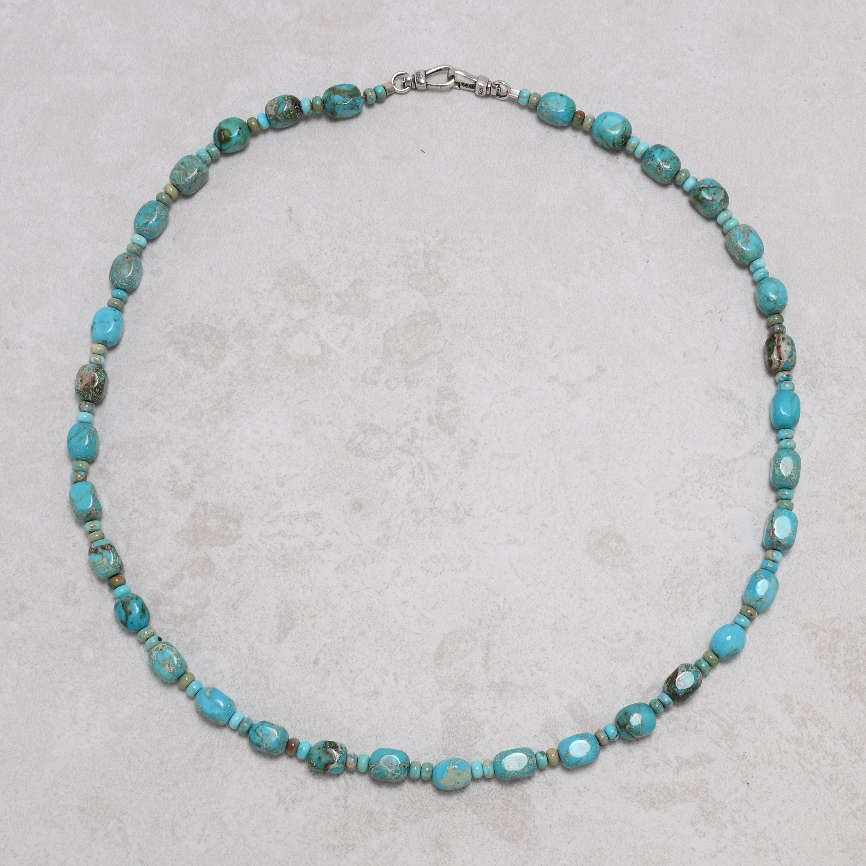KALIFANO Gemstone Jewelry 21.5in King Turquoise Gemstone Necklace with Sterling Silver Clasp 925NTQ-22