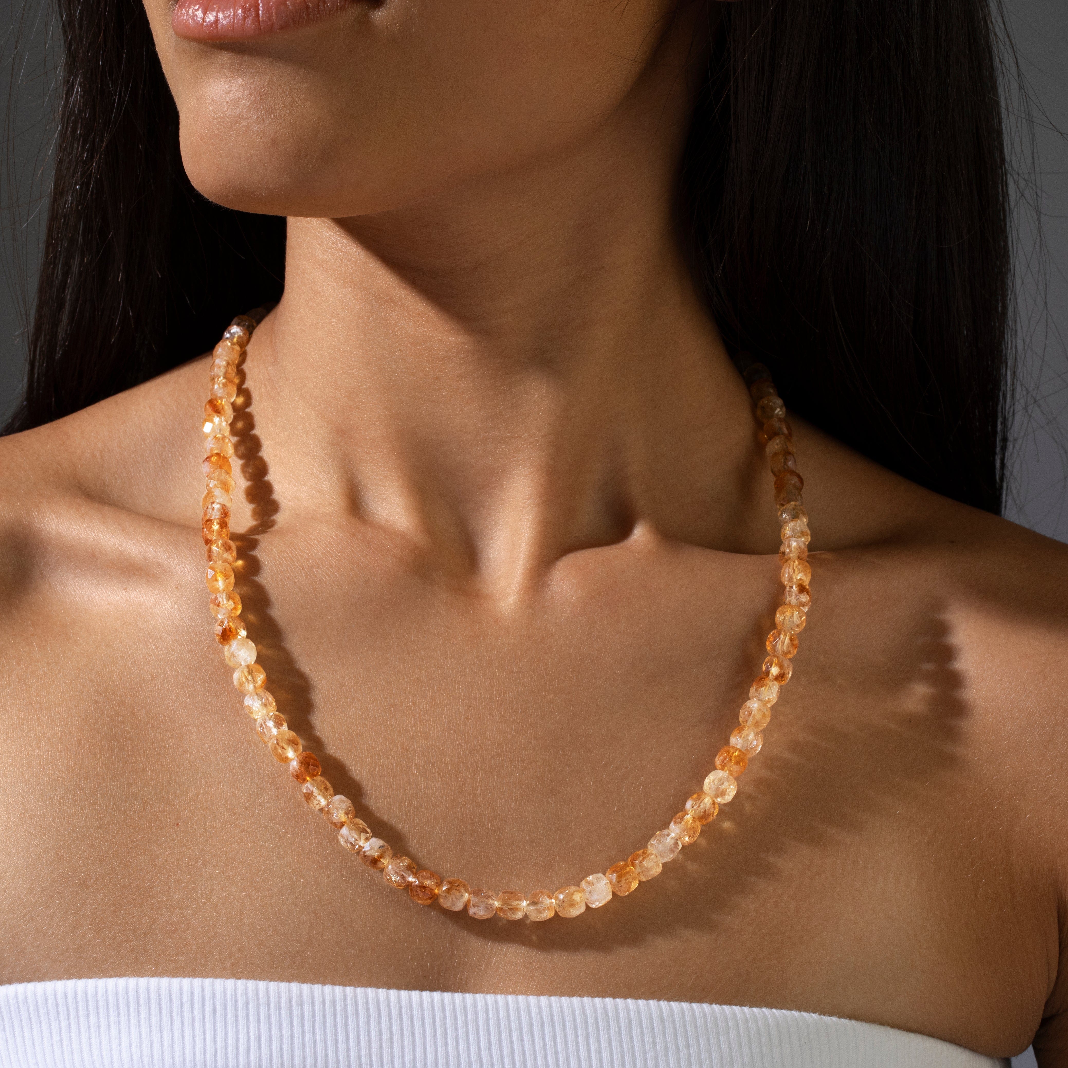 KALIFANO Gemstone Jewelry 21" Genuine Citrine 6mm Beaded Necklace with Sterling Silver Equestrian Clasp 925N-06-CT