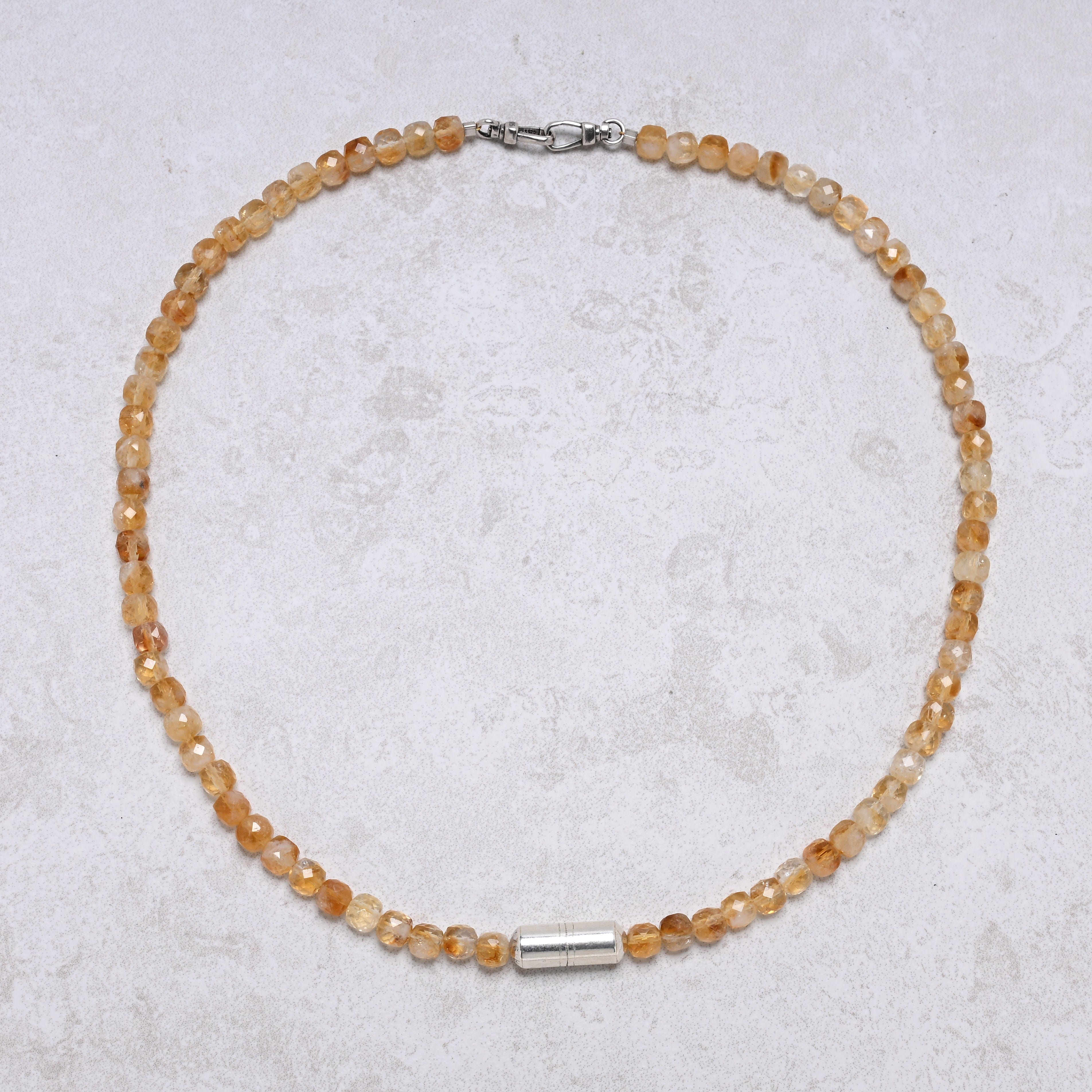 KALIFANO Gemstone Jewelry 22" Genuine Citrine 6mm Beaded Necklace with Sterling Silver Equestrian Clasp 925N-05-CT