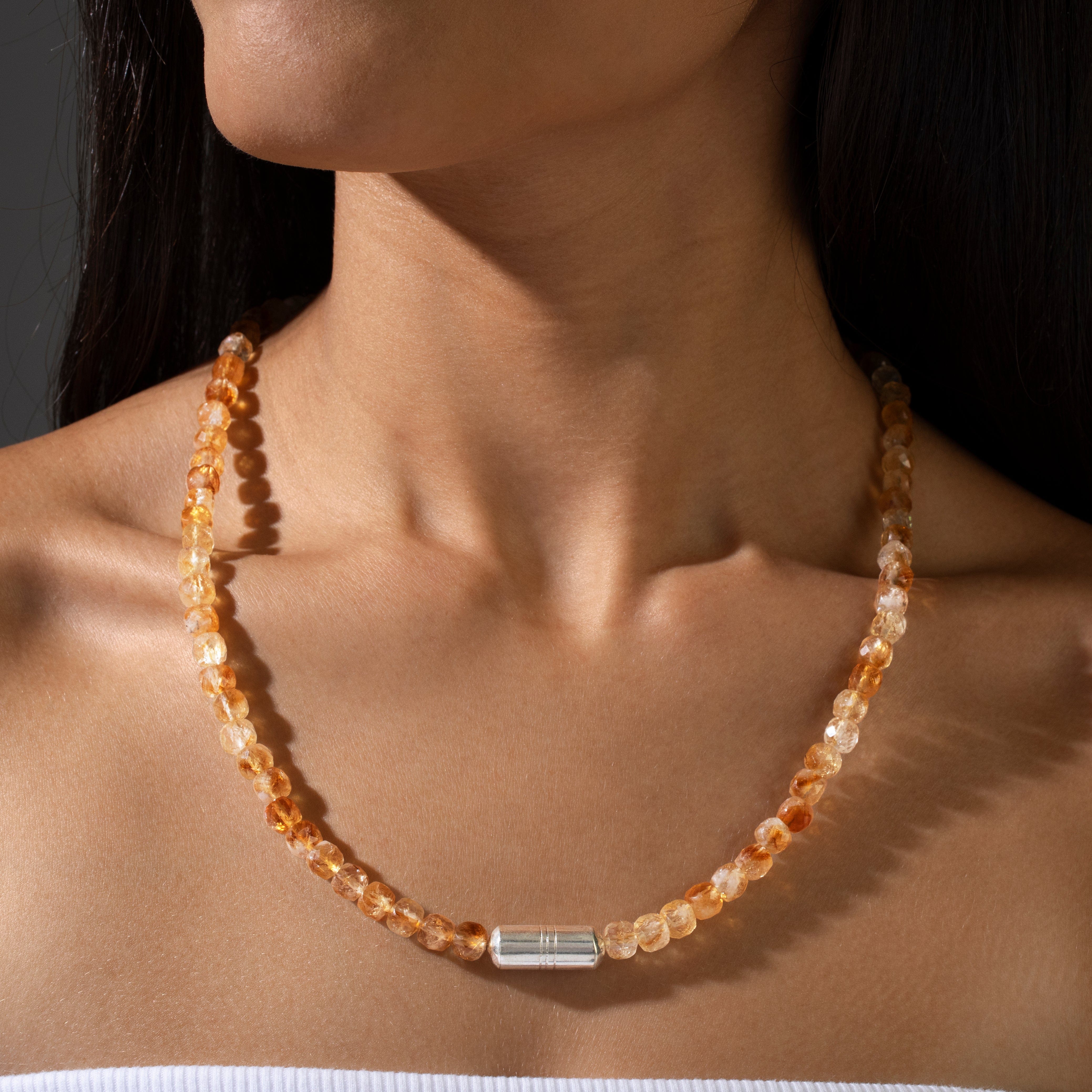 KALIFANO Gemstone Jewelry 22" Genuine Citrine 6mm Beaded Necklace with Sterling Silver Equestrian Clasp 925N-05-CT