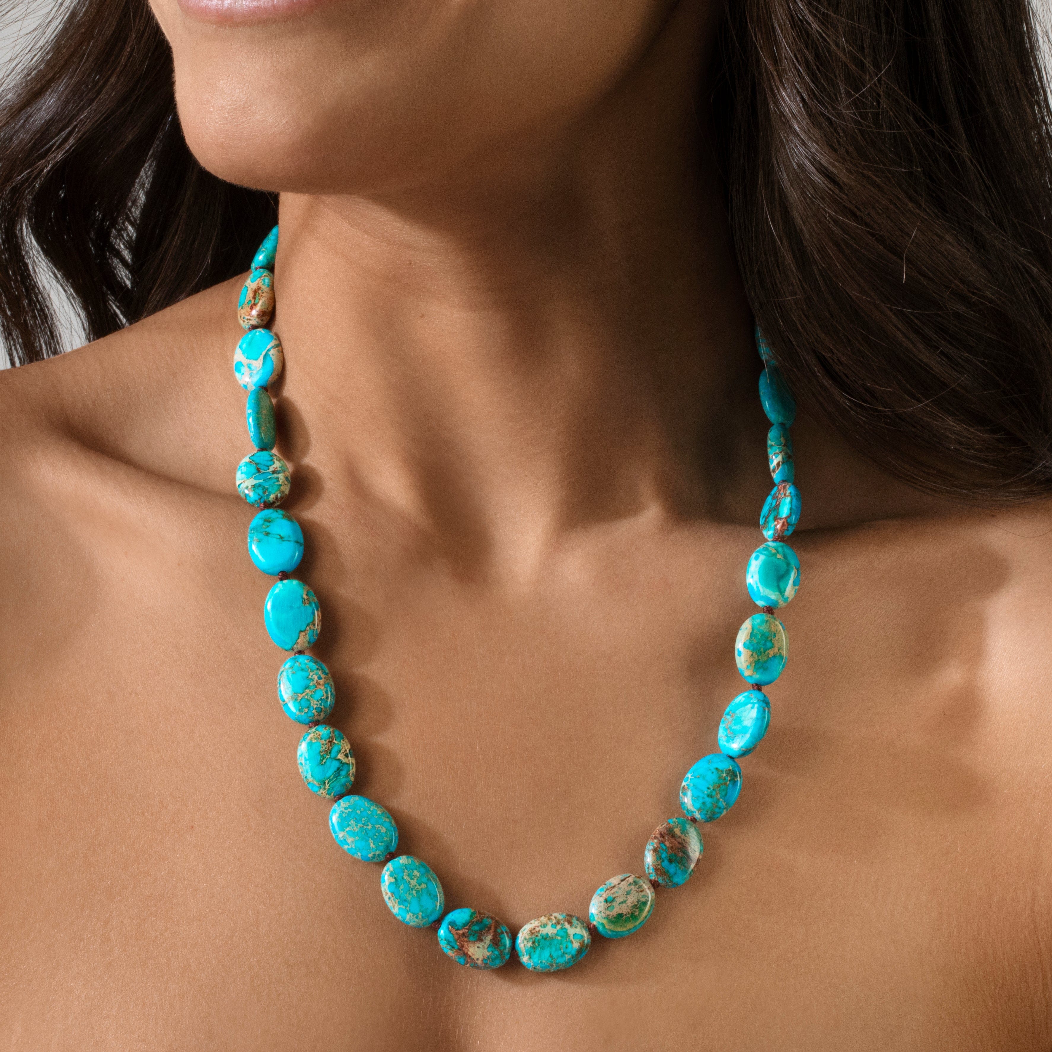 KALIFANO Gemstone Jewelry 22" Turquoise Gemstone Necklace with Sterling Silver Clasp 925N-24-TQ