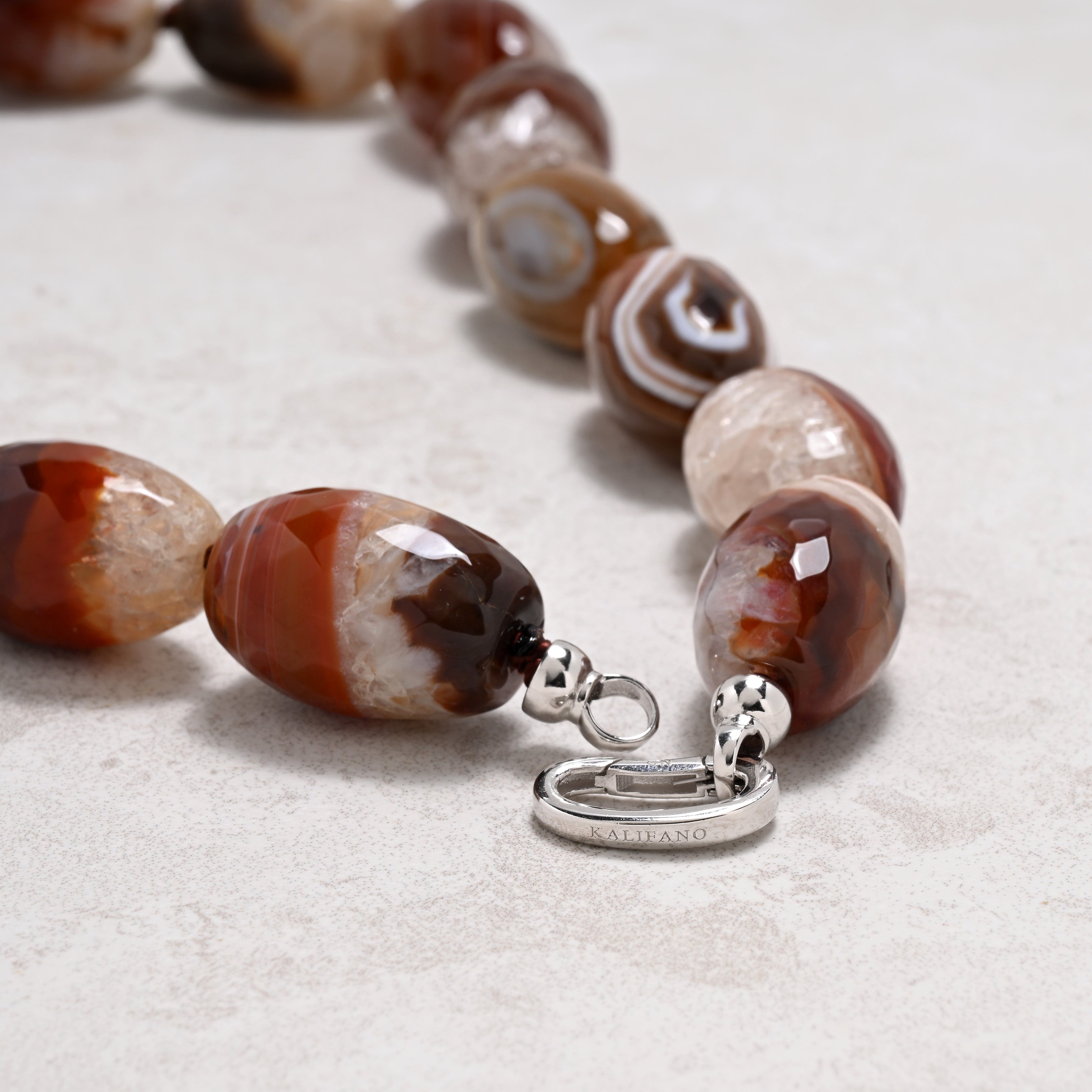 KALIFANO Gemstone Jewelry 22in Carnelian Gemstone Necklace with Sterling Silver Clasp 925N-16-CR