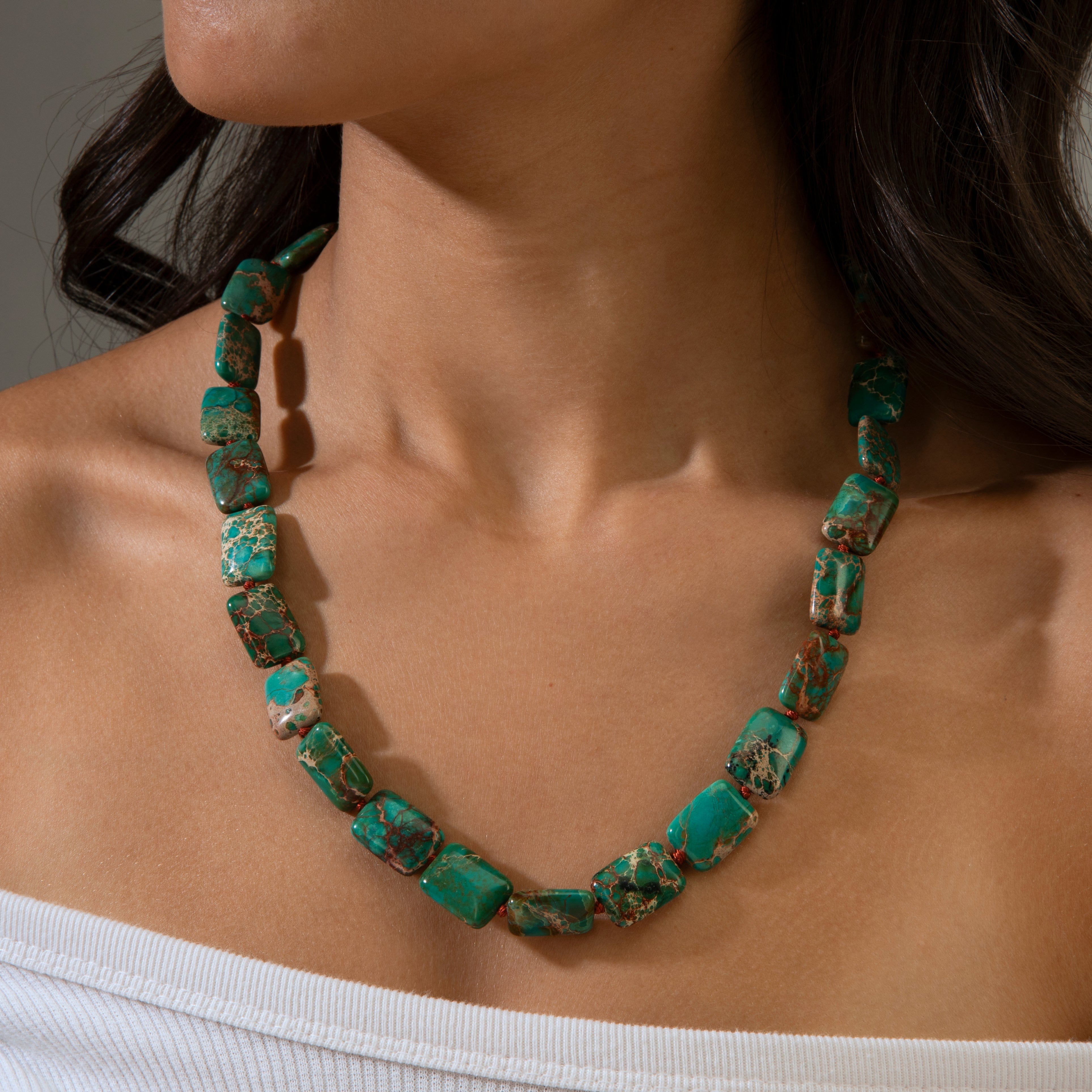KALIFANO Gemstone Jewelry 22in King Turquoise Gemstone Necklace with Sterling Silver Clasp 925N-11-TQ