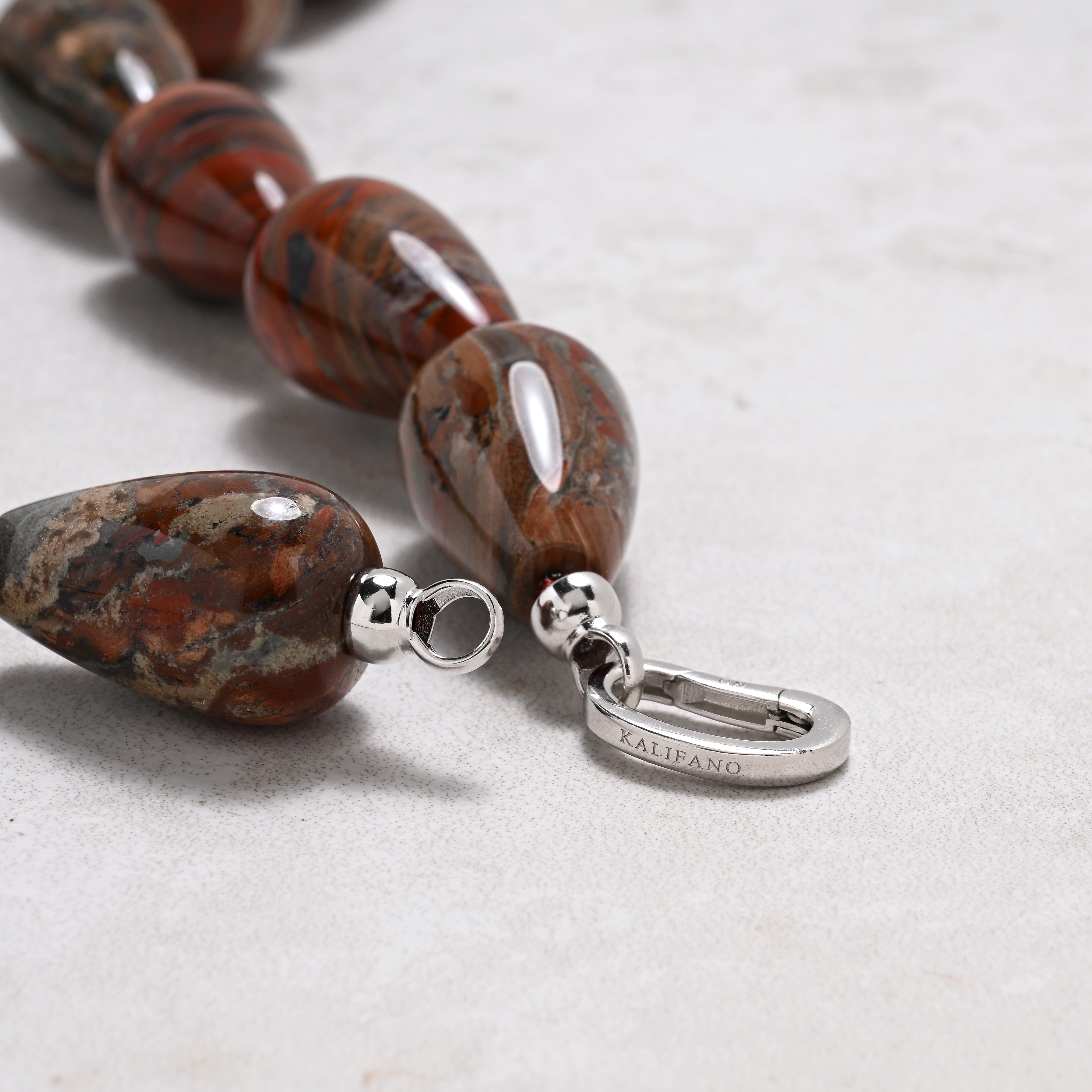 KALIFANO Gemstone Jewelry 22in Red Jasper Gemstone Necklace with Sterling Silver Clasp 925N-16-RJ