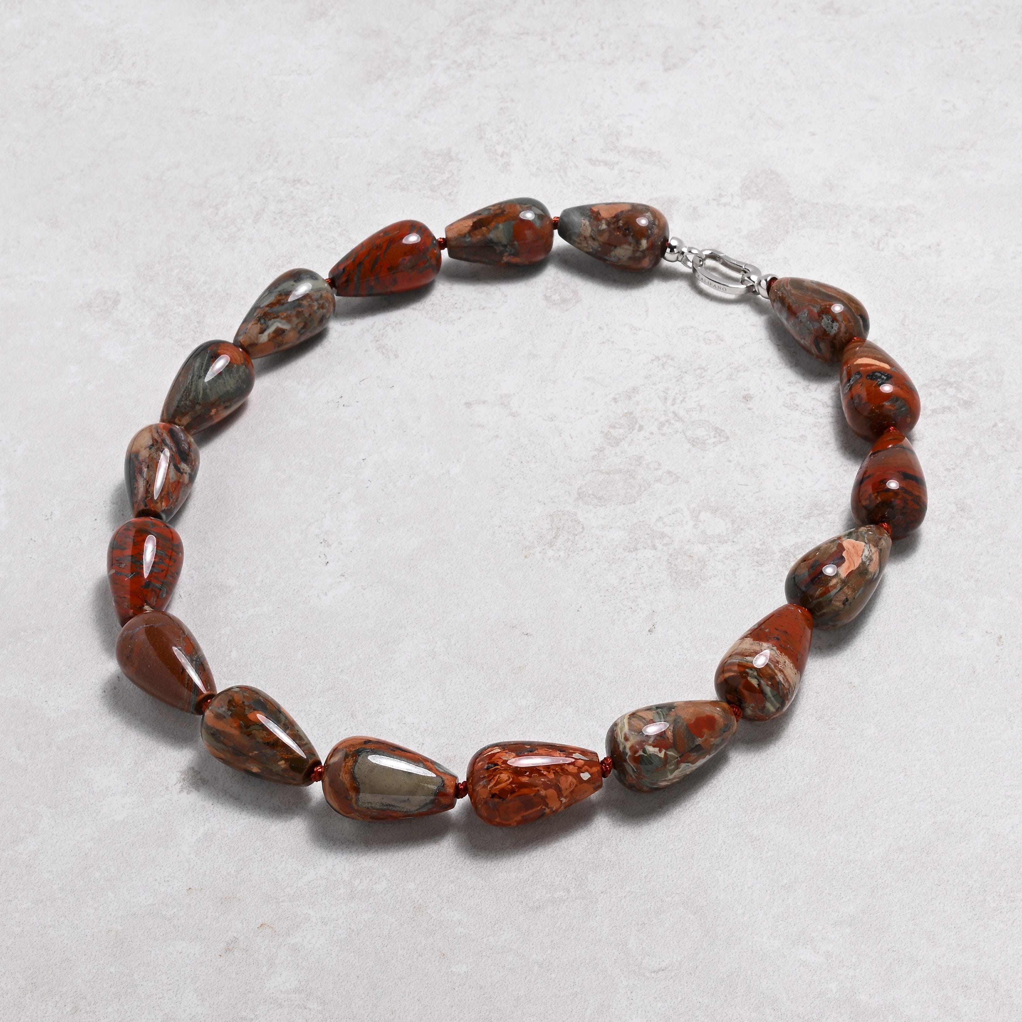 KALIFANO Gemstone Jewelry 22in Red Jasper Gemstone Necklace with Sterling Silver Clasp 925N-16-RJ