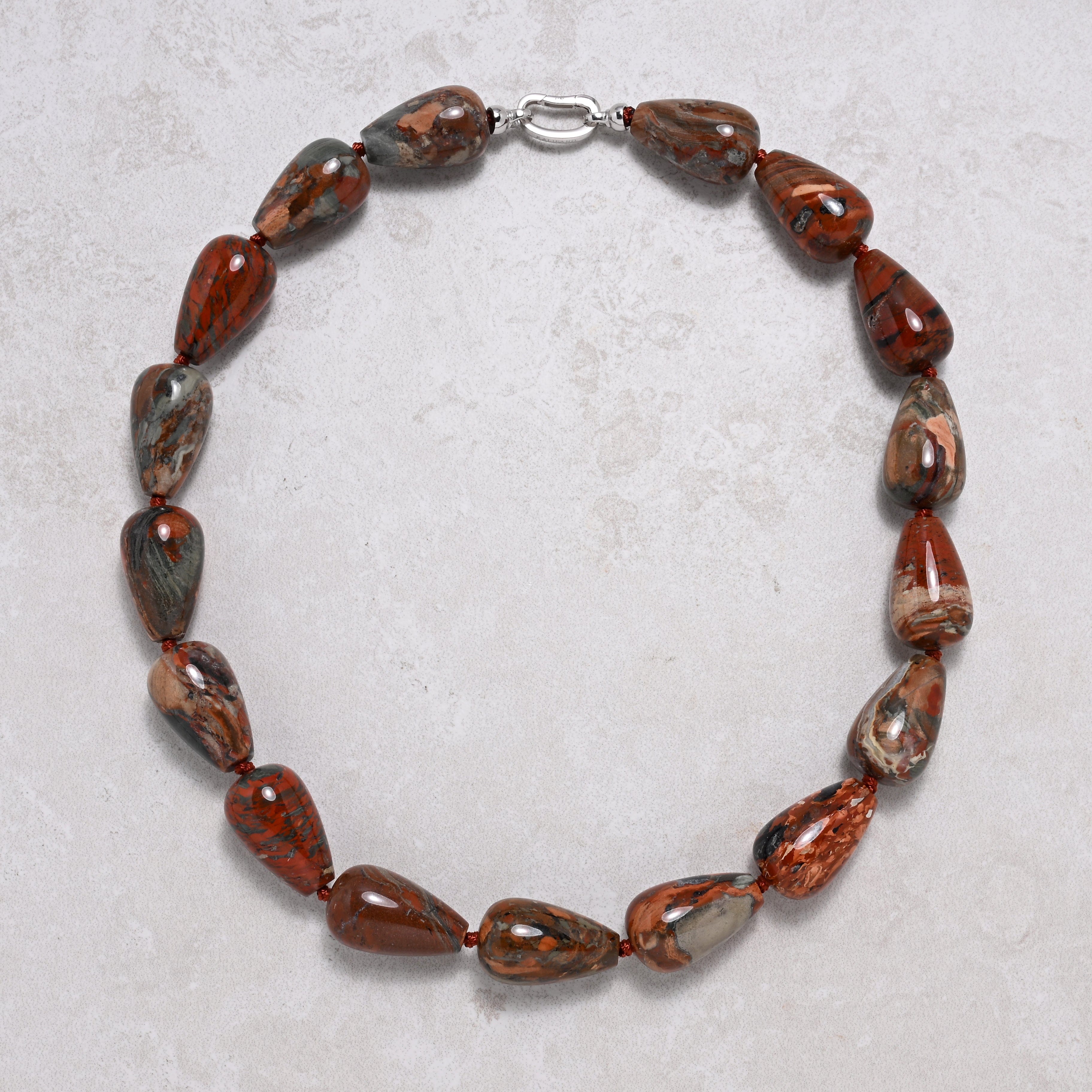 KALIFANO Gemstone Jewelry 22in Red Jasper Gemstone Necklace with Sterling Silver Clasp 925N-16-RJ