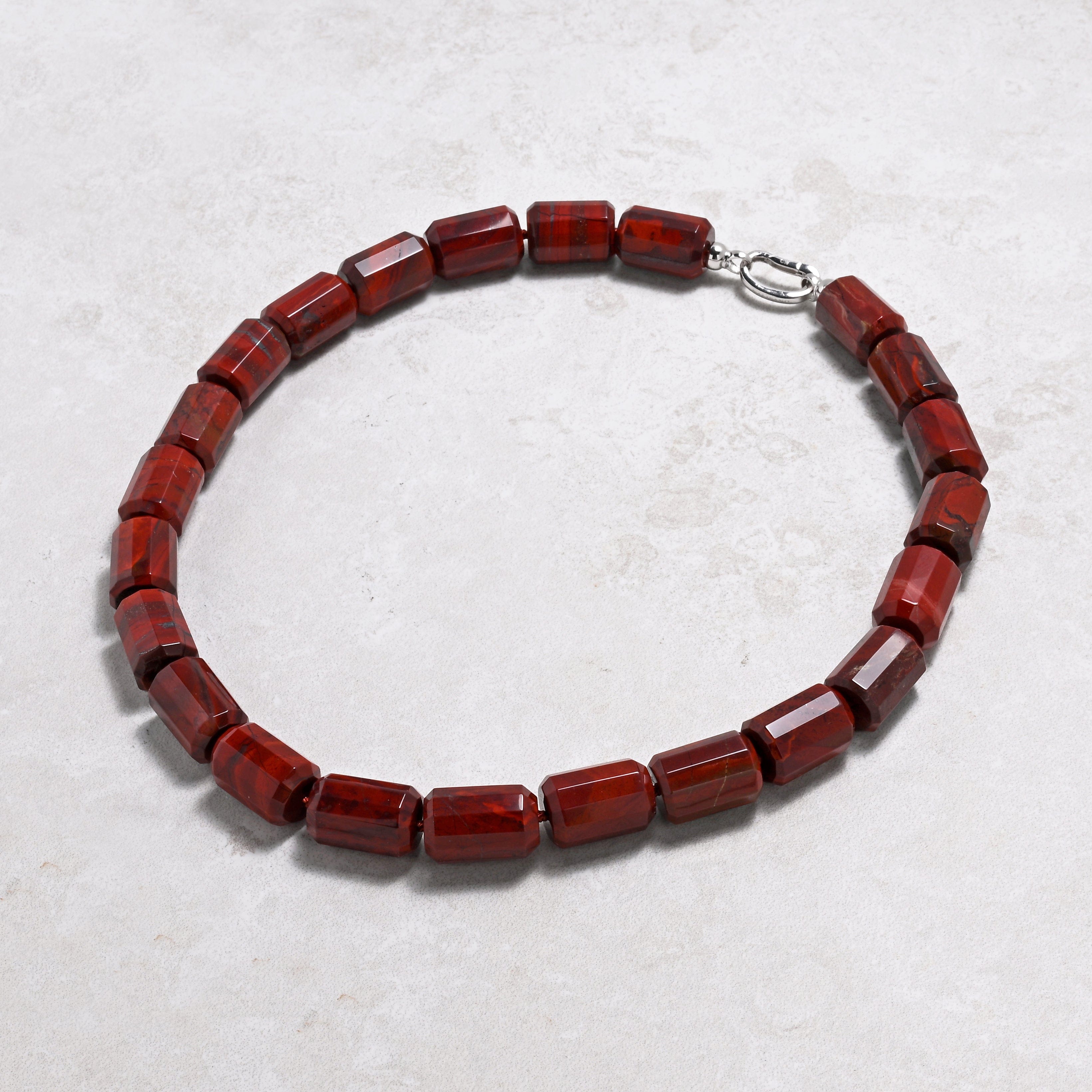 Red Jasper Gemstone Necklace with Sterling Silver Clasp - 22