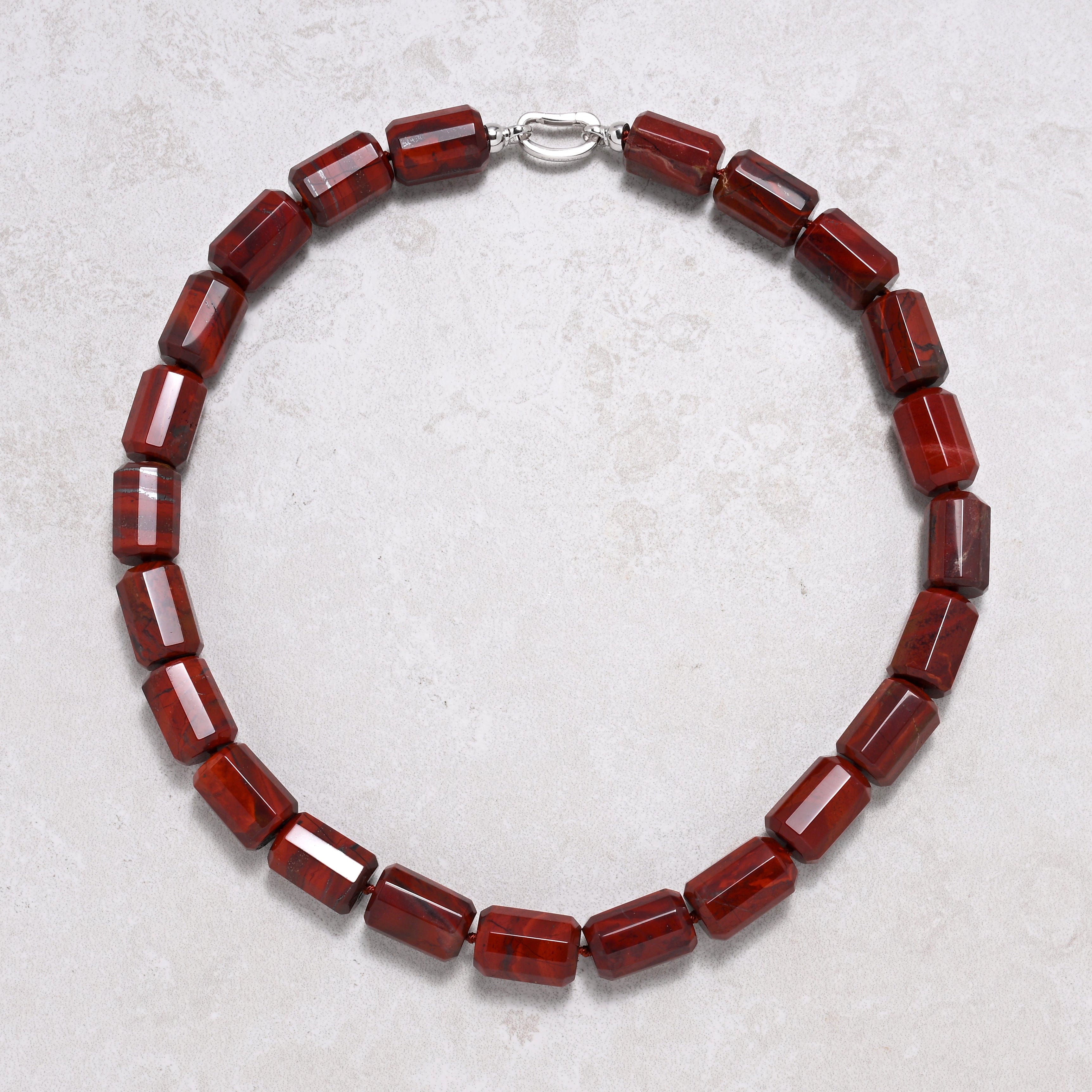 KALIFANO Gemstone Jewelry 22in Red Jasper Gemstone Necklace with Sterling Silver Clasp 925N-16-RJ2