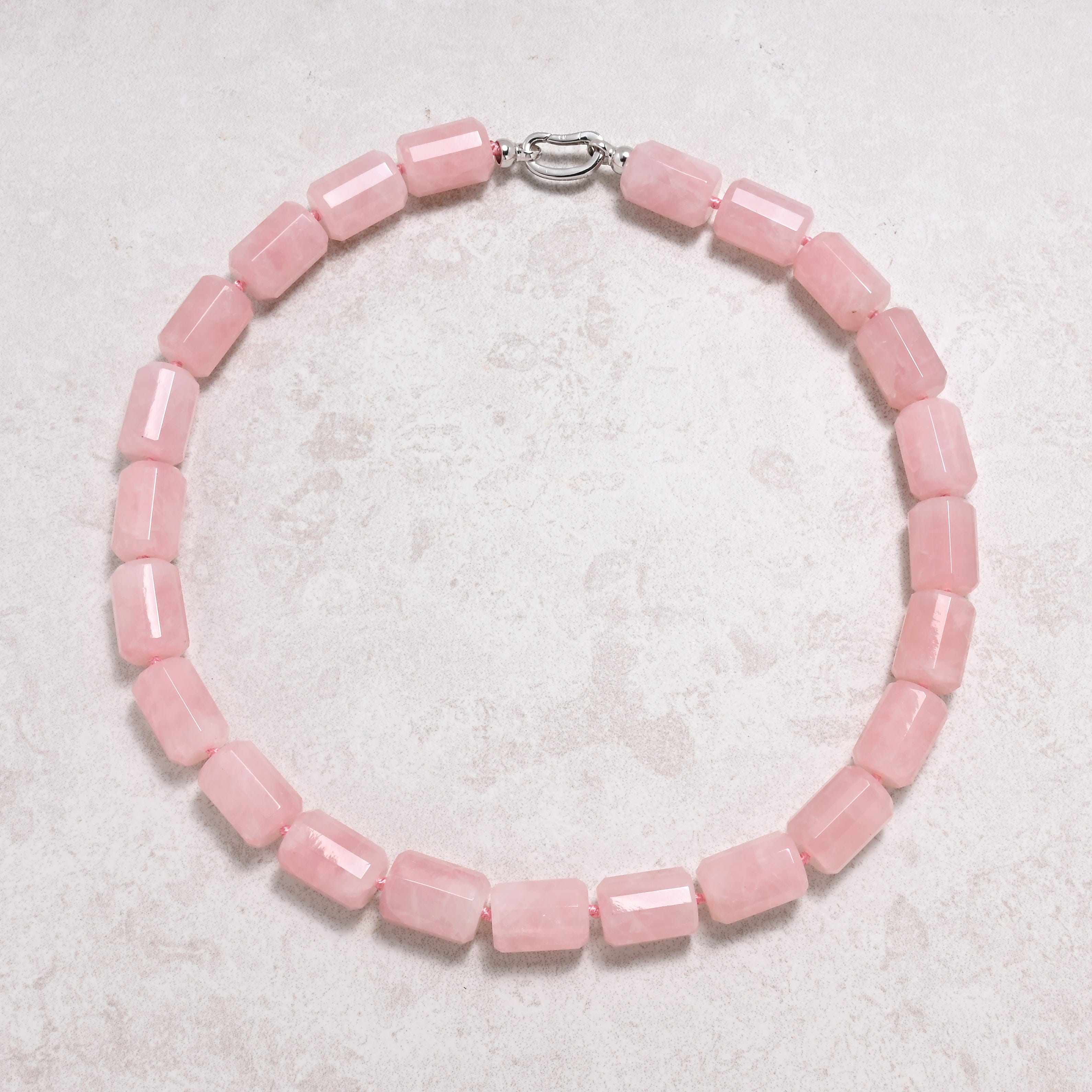 KALIFANO Gemstone Jewelry 22in Rose Quartz Gemstone Necklace with Sterling Silver Clasp 925N-16-RQ