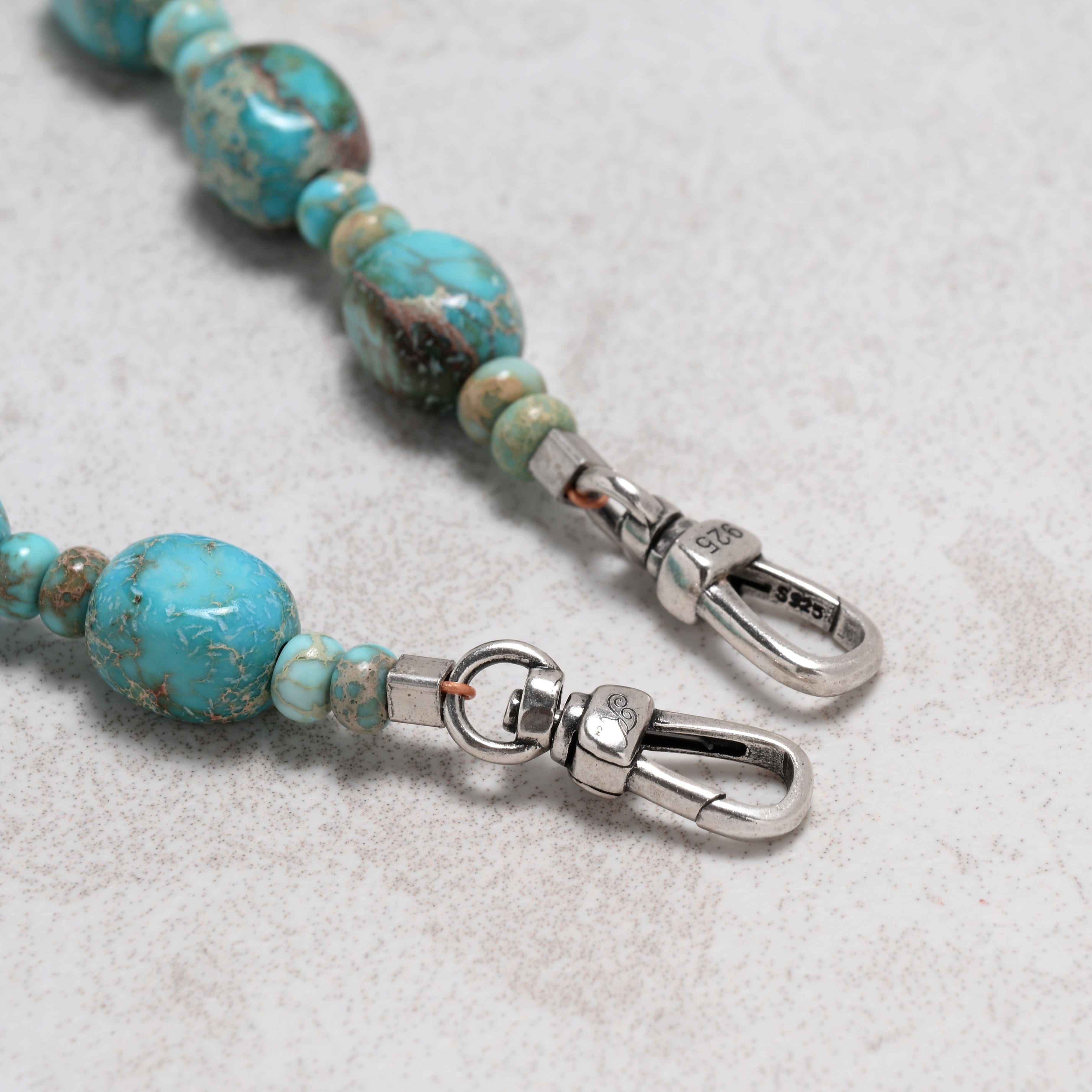 KALIFANO Gemstone Jewelry 26.5in King Turquoise Gemstone Necklace with Sterling Silver Clasp 925NTQ-27