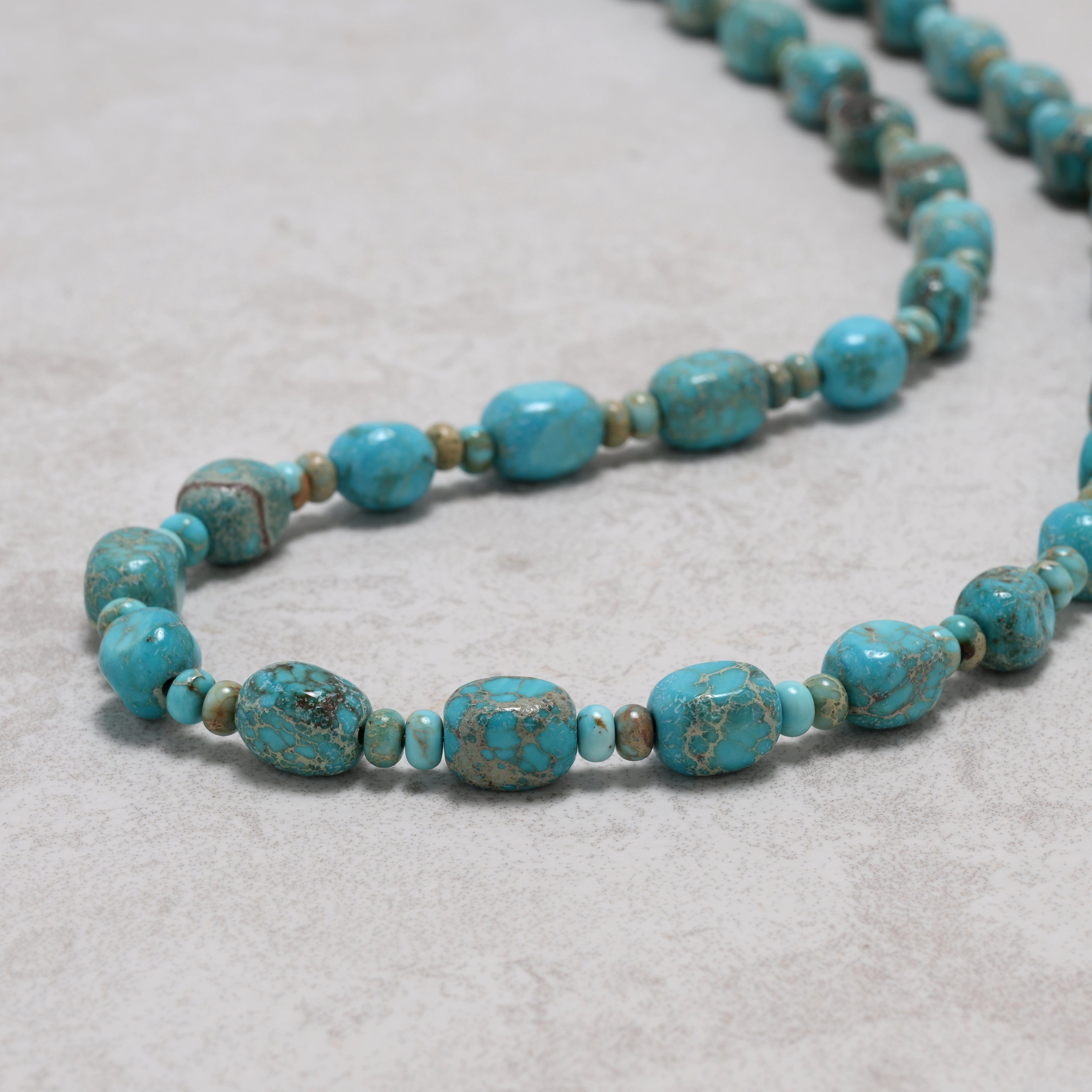 KALIFANO Gemstone Jewelry 26.5in King Turquoise Gemstone Necklace with Sterling Silver Clasp 925NTQ-27