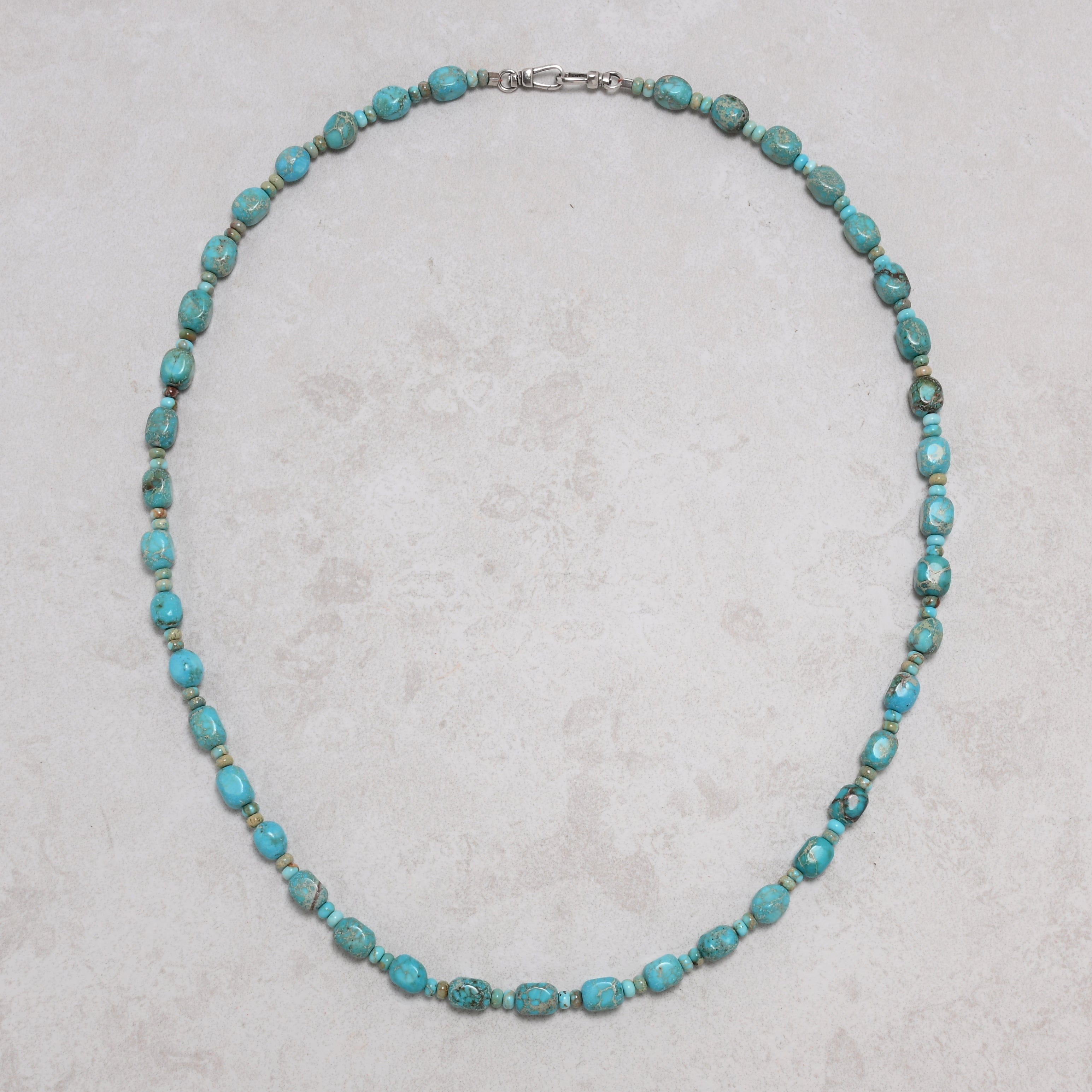 KALIFANO Gemstone Jewelry 26.5in King Turquoise Gemstone Necklace with Sterling Silver Clasp 925NTQ-27