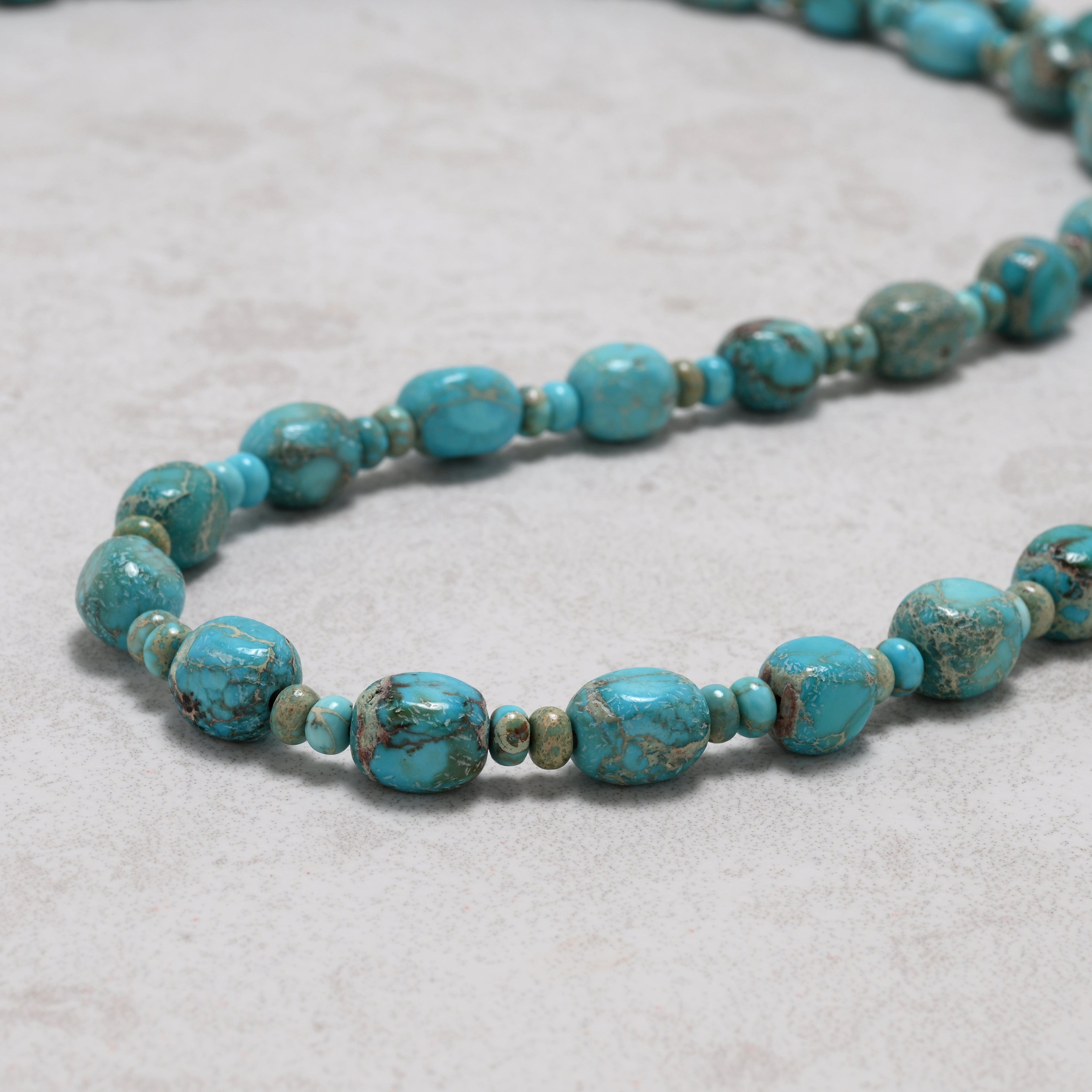 KALIFANO Gemstone Jewelry 34in King Turquoise Gemstone Necklace with Sterling Silver Clasp 925NTQ-34