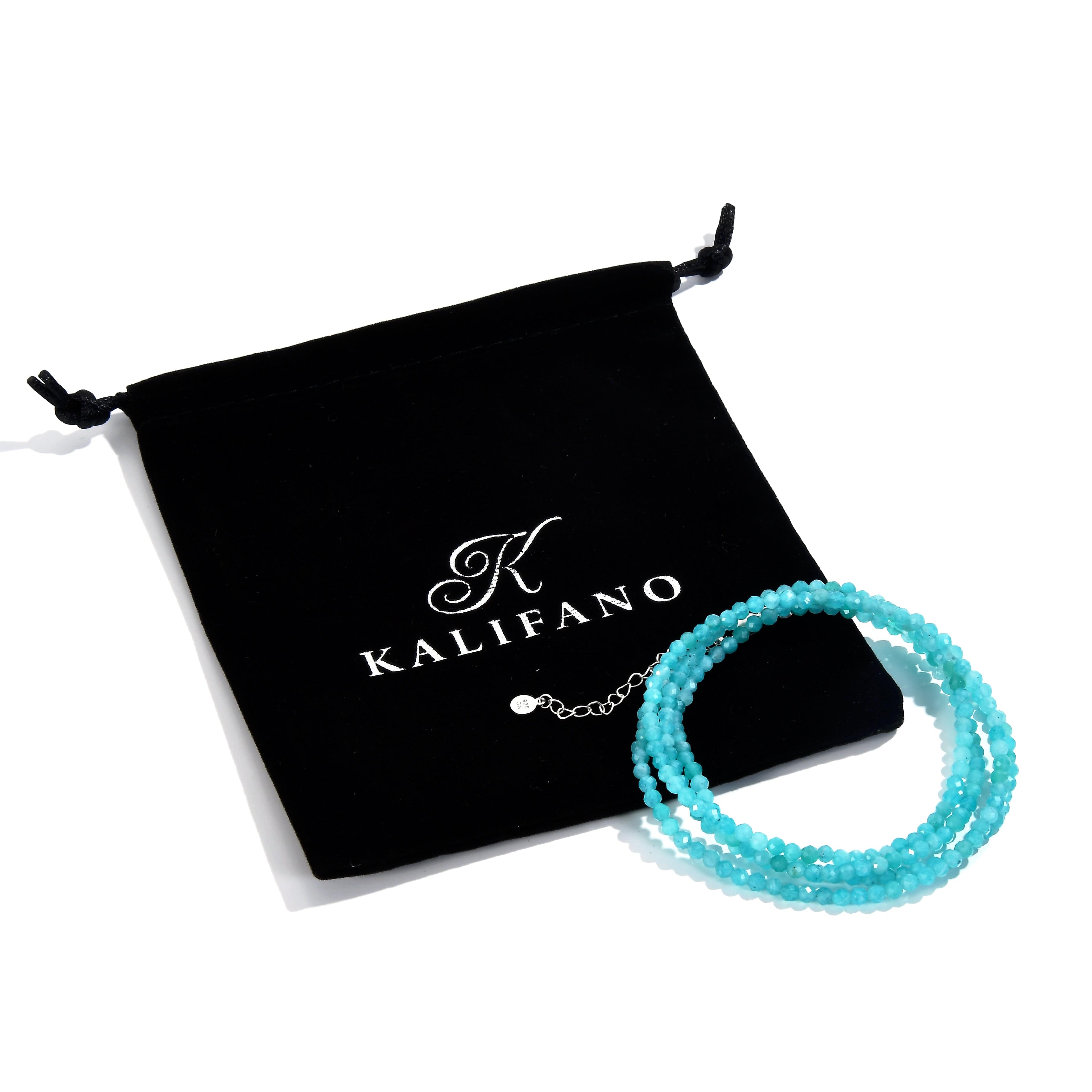 KALIFANO Gemstone Jewelry 3mm Amazonite Faceted 31" Necklace / Multi Wrap Bracelet N3-79S-AZ