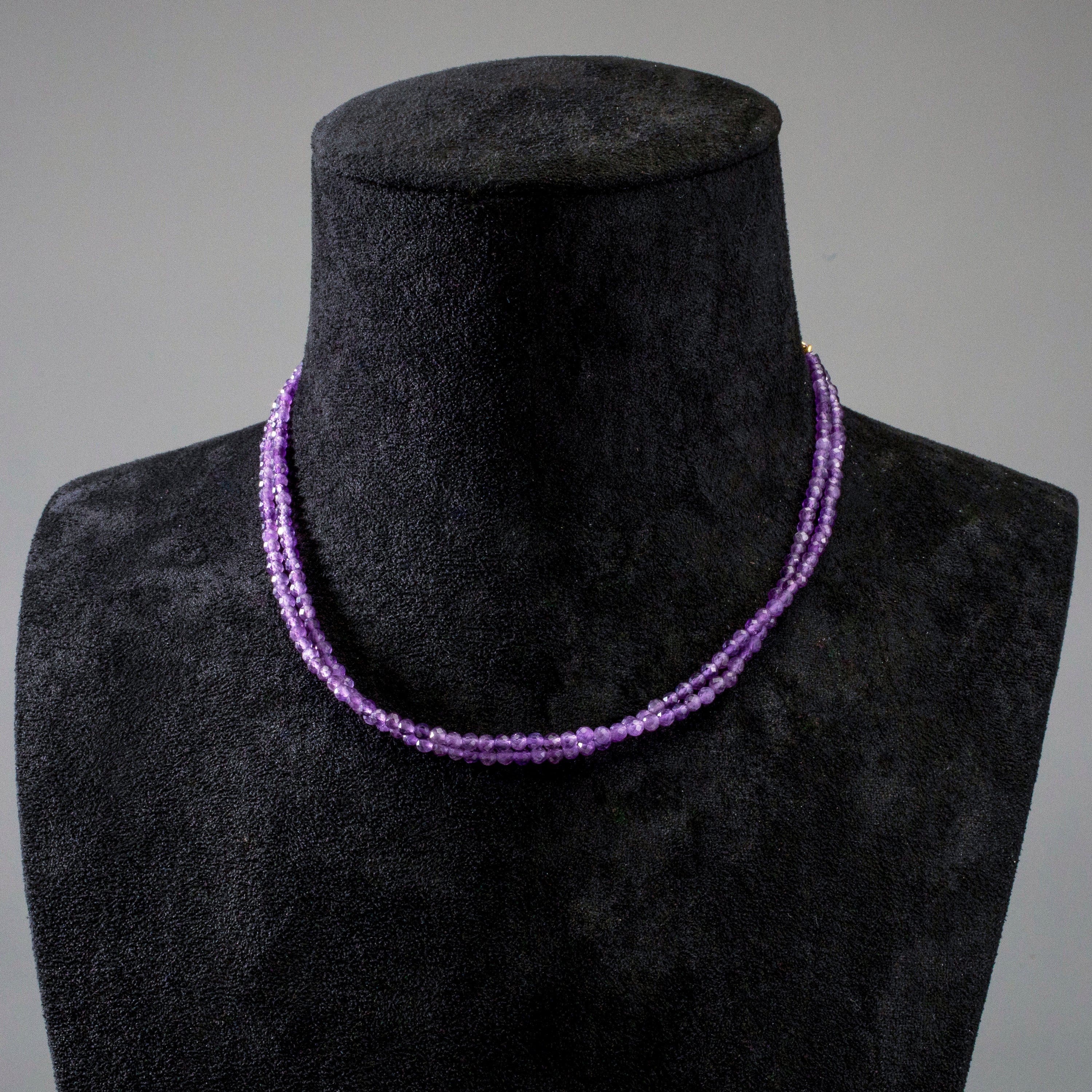 KALIFANO Gemstone Jewelry 3mm Amethyst Faceted 31" Necklace / Multi Wrap Bracelet N3-79G-AM
