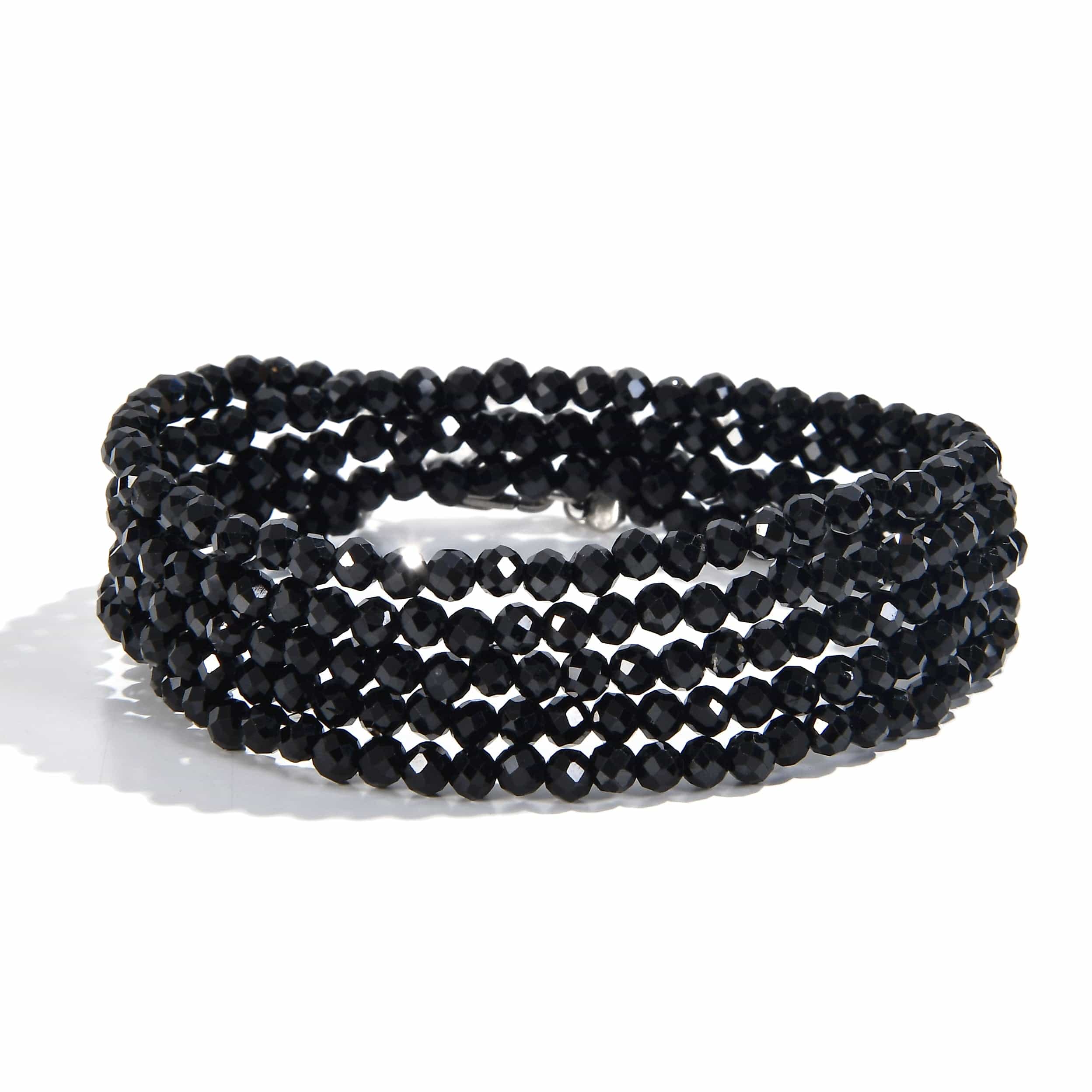 KALIFANO Gemstone Jewelry 3mm Black Spinal Faceted 31" Necklace / Multi Wrap Bracelet N3-79S-BS