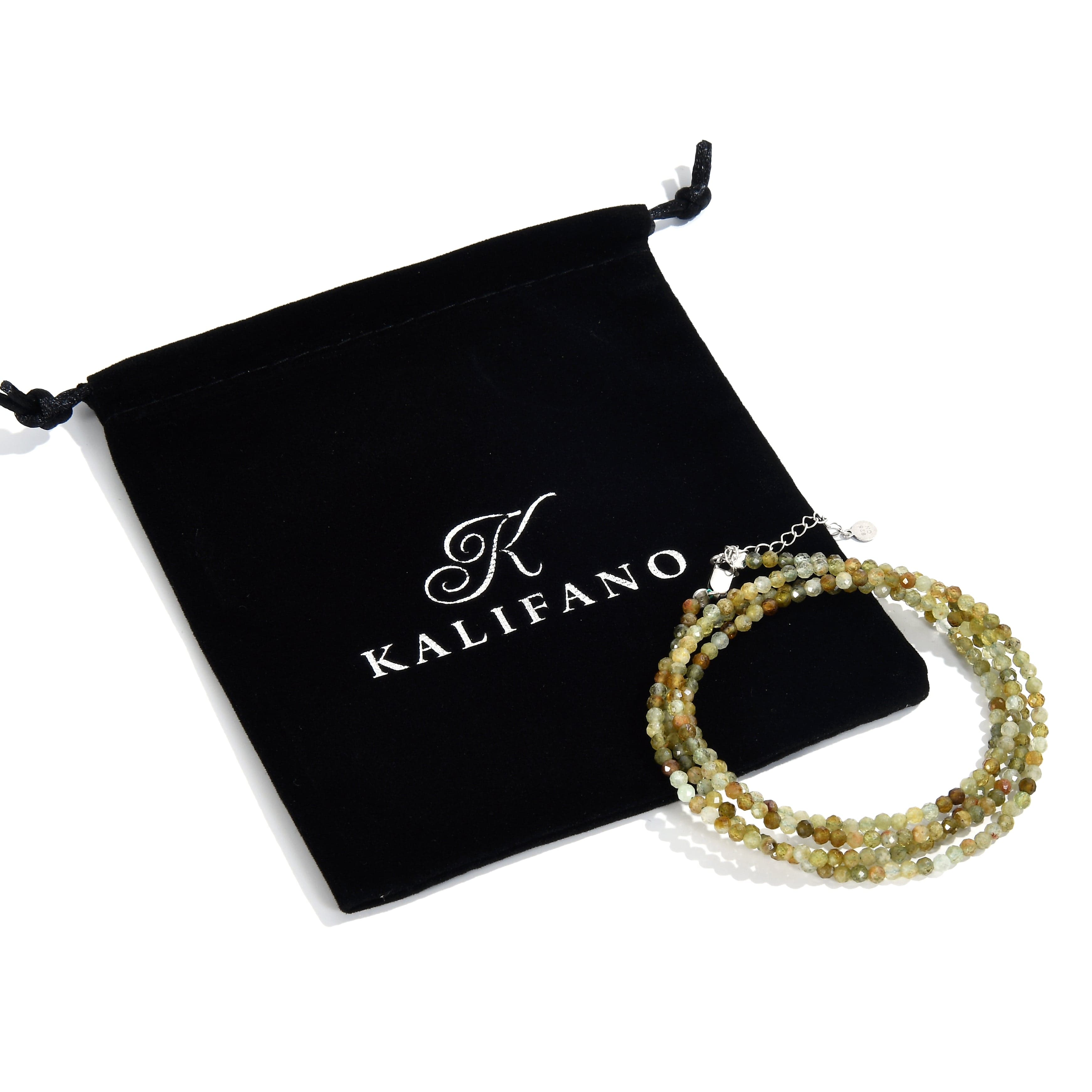 KALIFANO Gemstone Jewelry 3mm Green Garnet Faceted 31" Necklace / Multi Wrap Bracelet N3-79S-GG