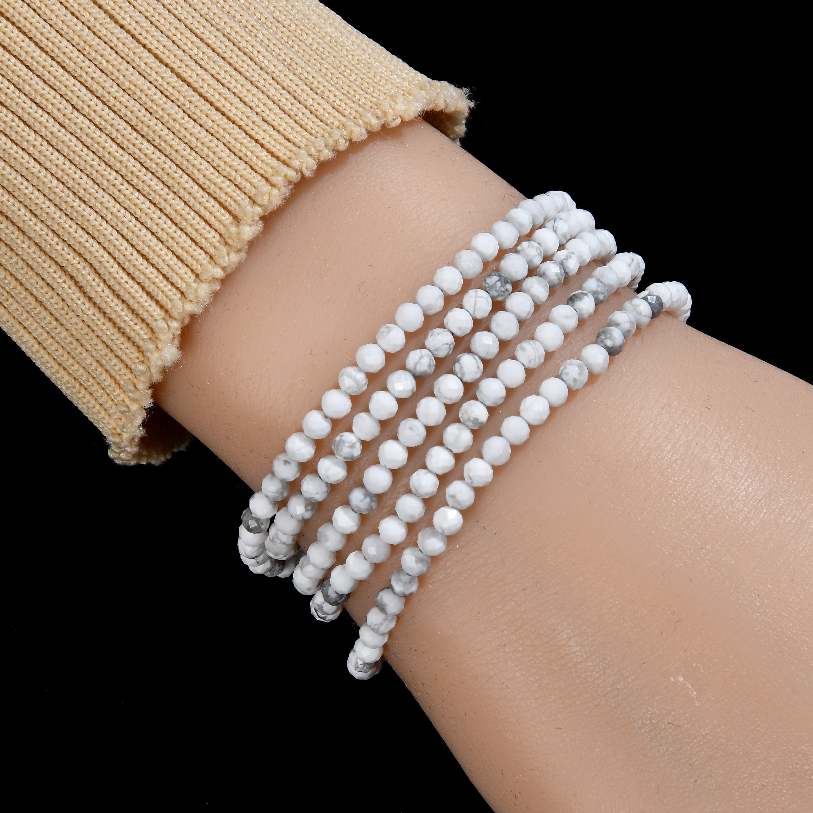 KALIFANO Gemstone Jewelry 3mm Howlite Faceted 31" Necklace / Multi Wrap Bracelet N3-79S-HT