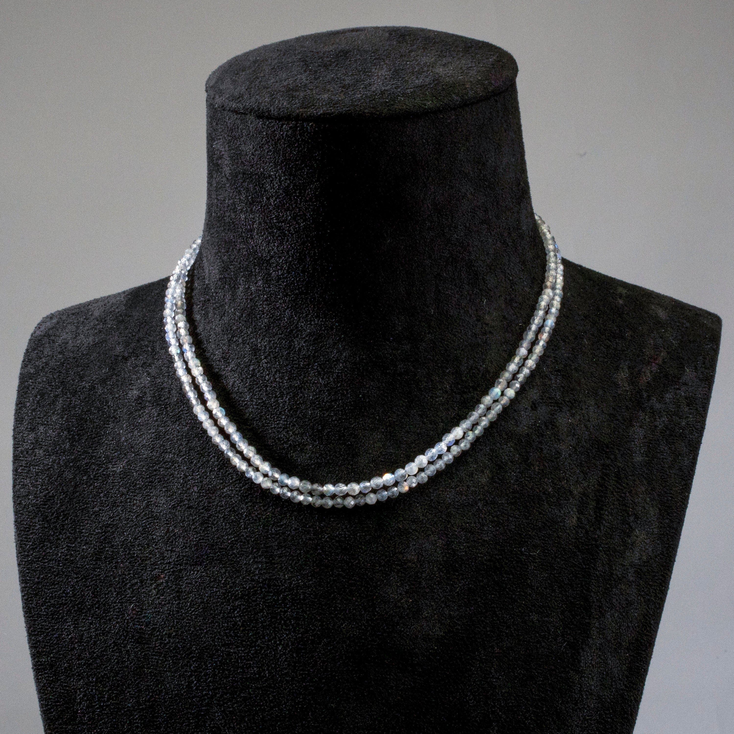 KALIFANO Gemstone Jewelry 3mm Labradorite Faceted 31" Necklace / Multi Wrap Bracelet N3-79S-LB