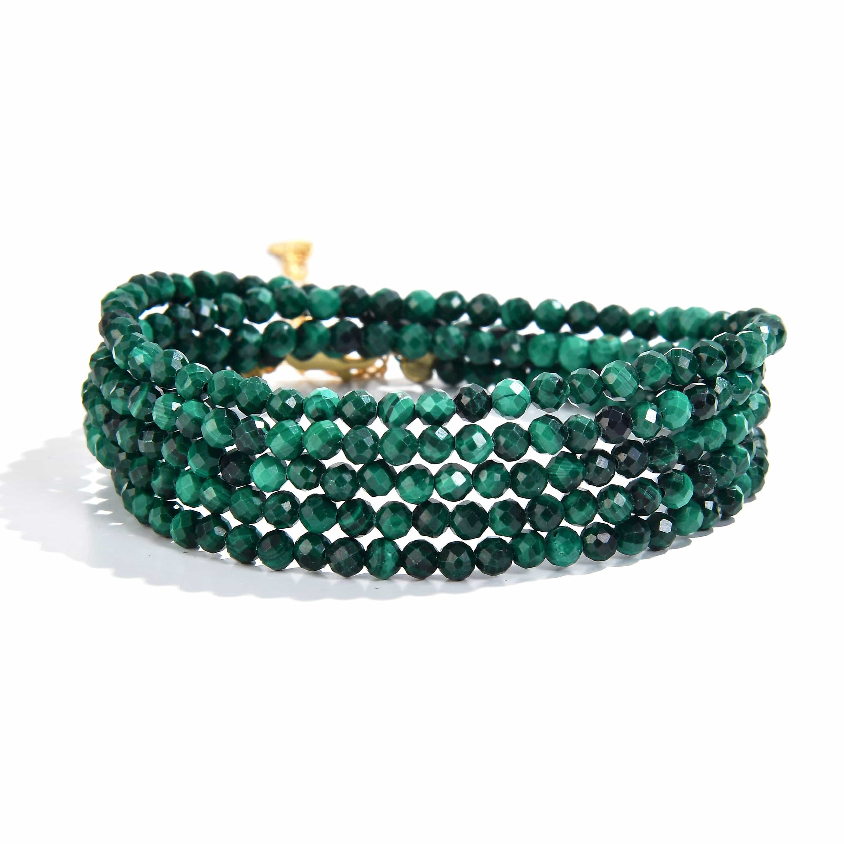 KALIFANO Gemstone Jewelry 3mm Malachite Faceted 31" Necklace / Multi Wrap Bracelet N3-79G-MA