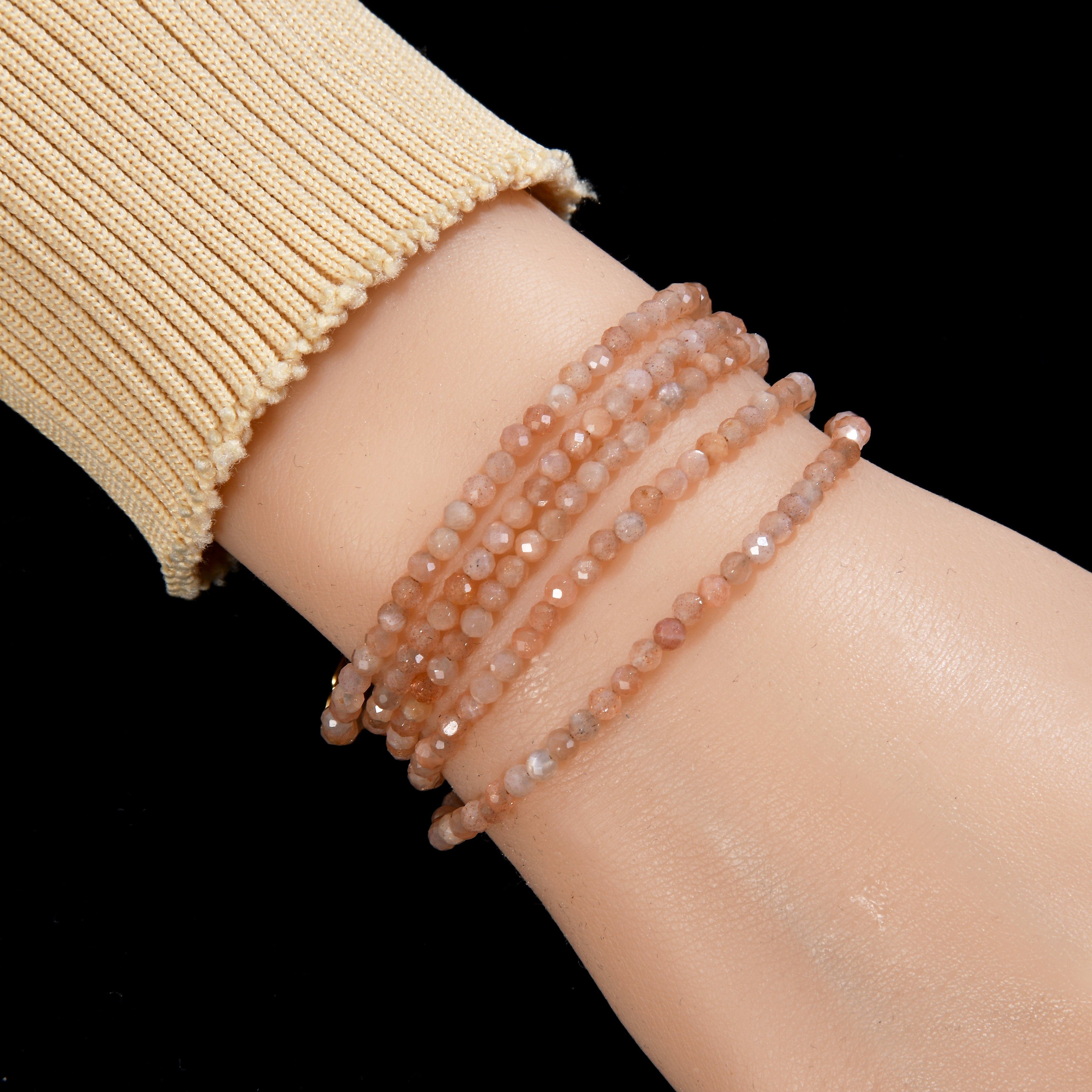 KALIFANO Gemstone Jewelry 3mm Peach Moonstone Faceted 31" Necklace / Multi Wrap Bracelet N3-79G-PM
