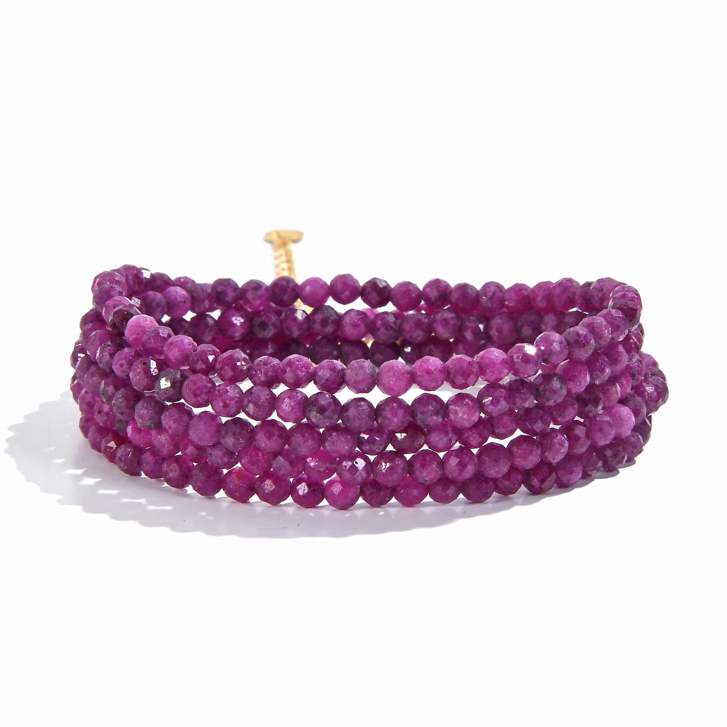 KALIFANO Gemstone Jewelry 3mm Ruby Faceted 31" Necklace / Multi Wrap Bracelet N3-79G-RB