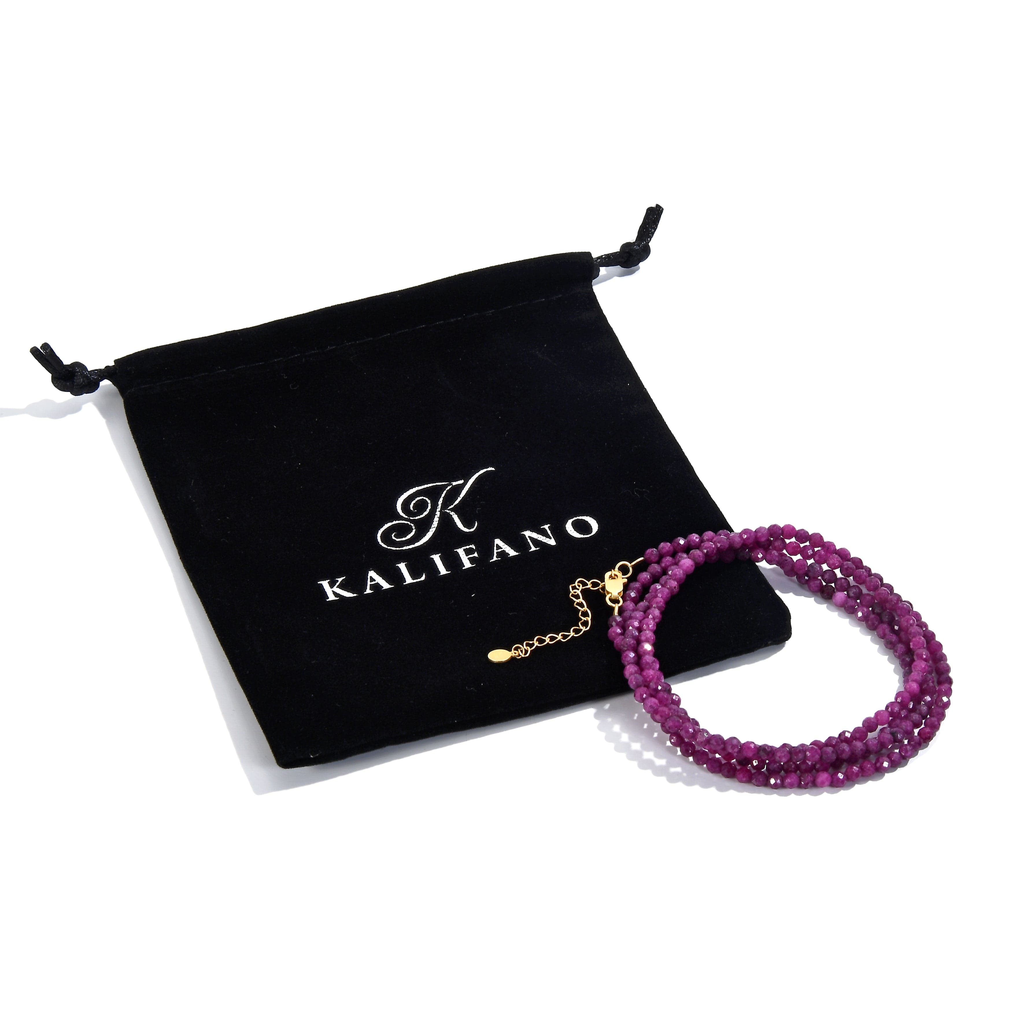KALIFANO Gemstone Jewelry 3mm Ruby Faceted 31" Necklace / Multi Wrap Bracelet N3-79G-RB