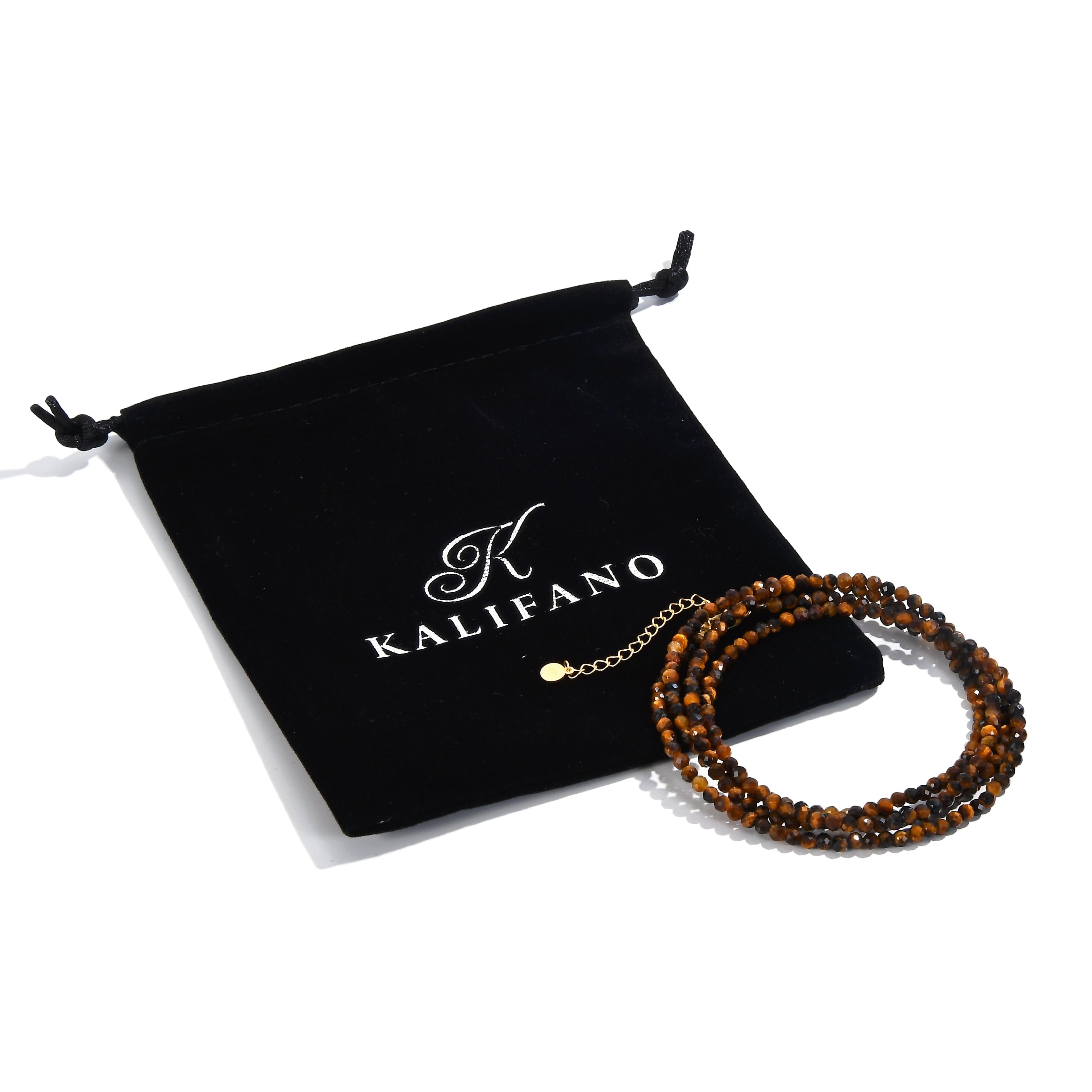 KALIFANO Gemstone Jewelry 3mm Tiger Eye Faceted 31" Necklace / Multi Wrap Bracelet N3-79G-TE
