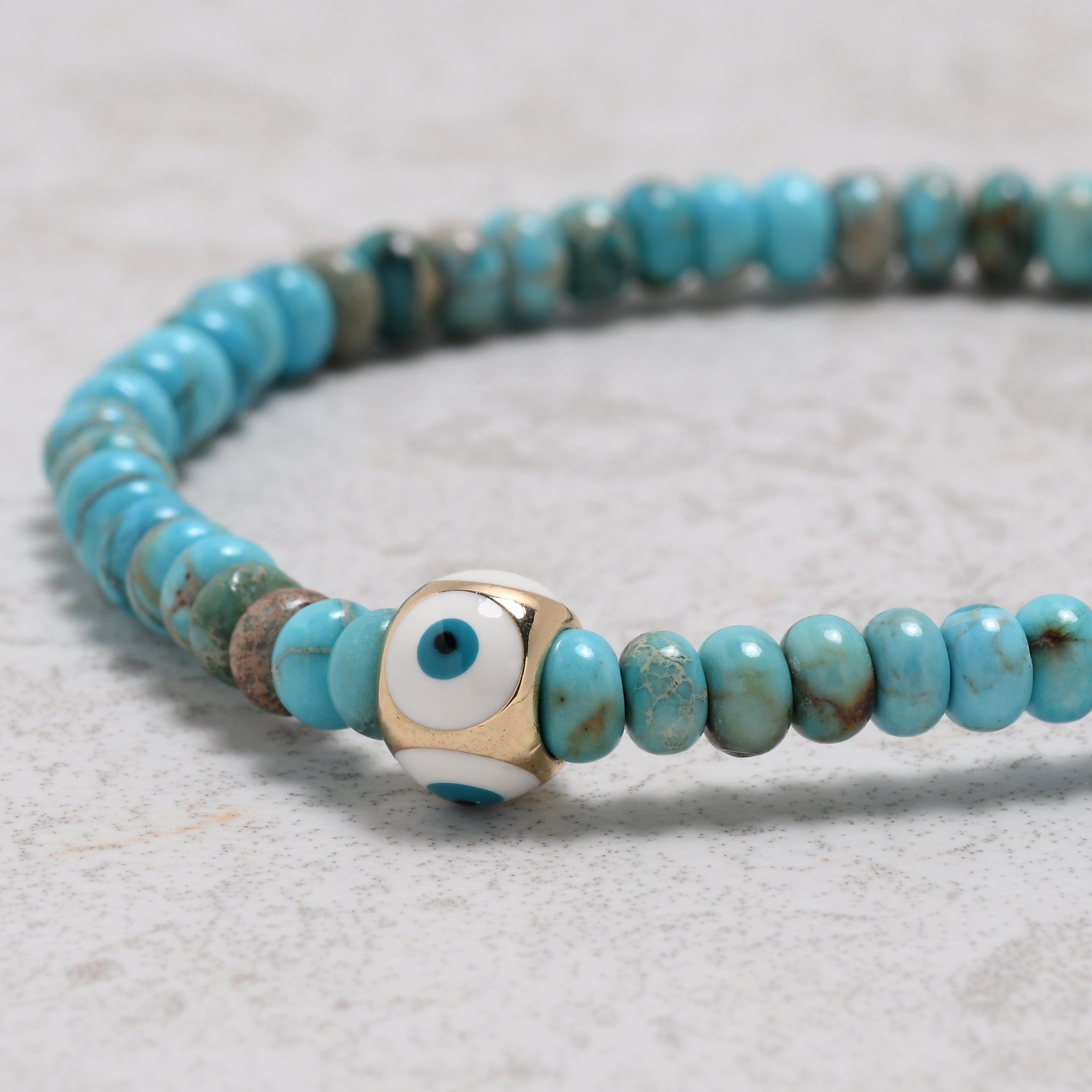 KALIFANO Gemstone Jewelry 3x4mm King Turquoise Gemstone Elastic Bracelet