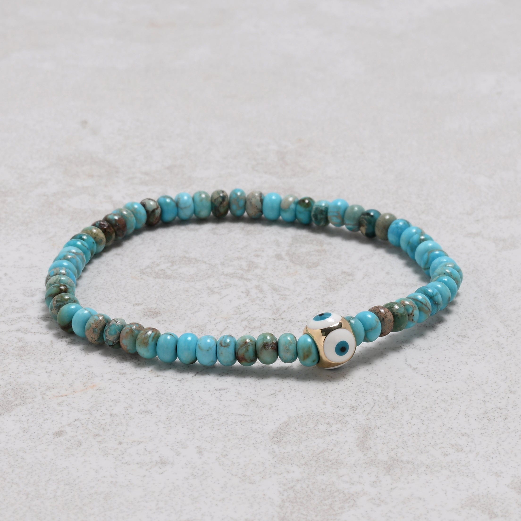 KALIFANO Gemstone Jewelry 3x4mm King Turquoise Gemstone Elastic Bracelet