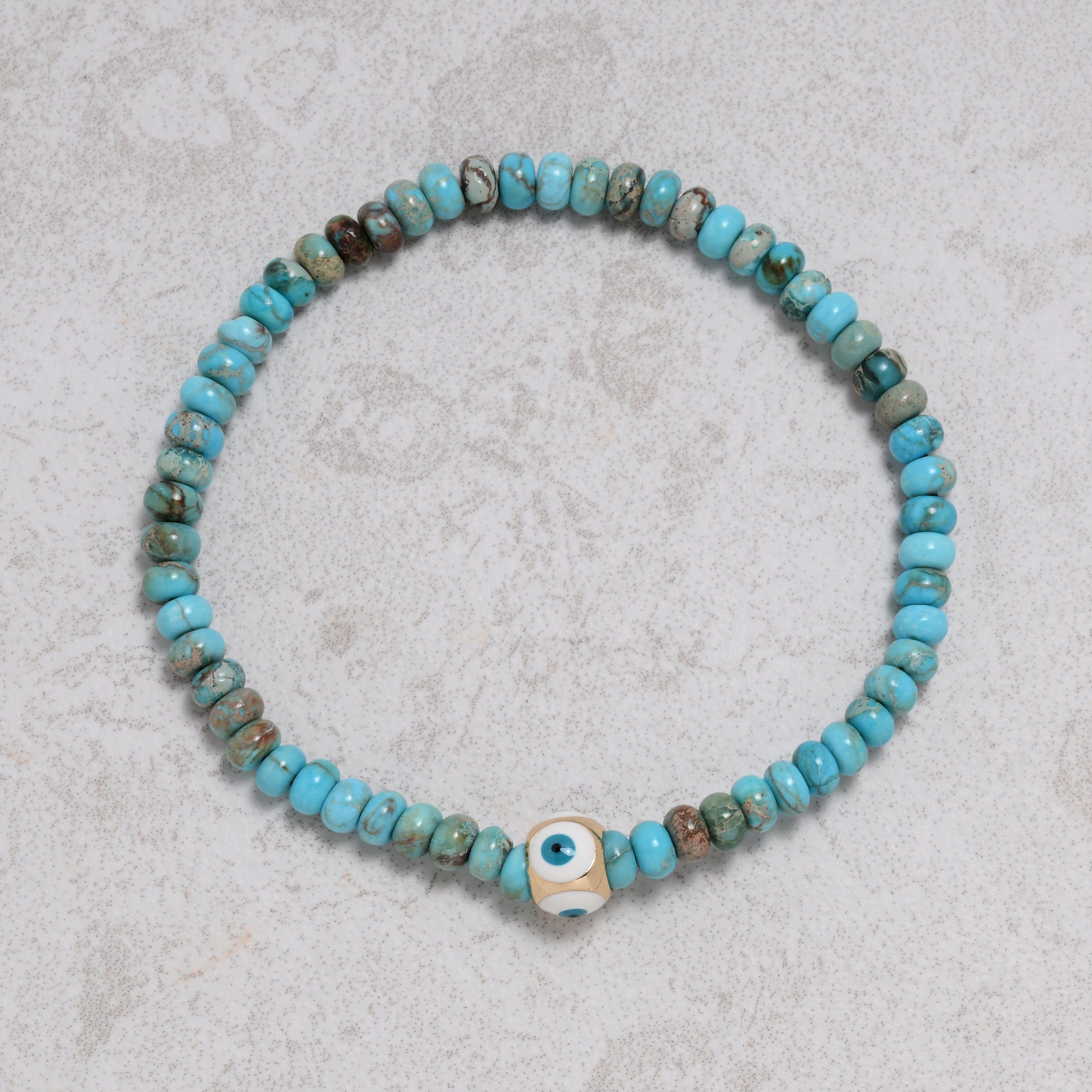 KALIFANO Gemstone Jewelry 3x4mm King Turquoise Gemstone Elastic Bracelet