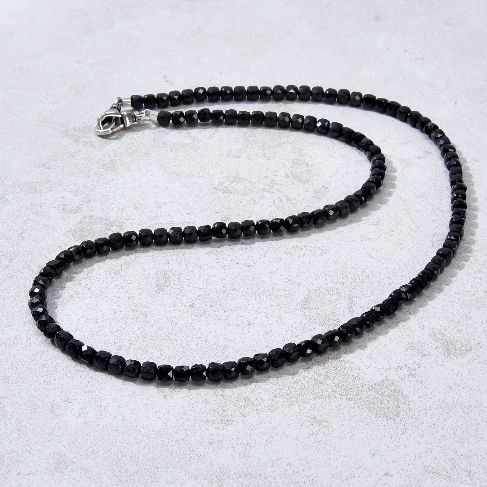 KALIFANO Gemstone Jewelry 4mm Black Tourmaline Faceted Cube 21" Necklace / Multi wrap Bracelet N55-BT