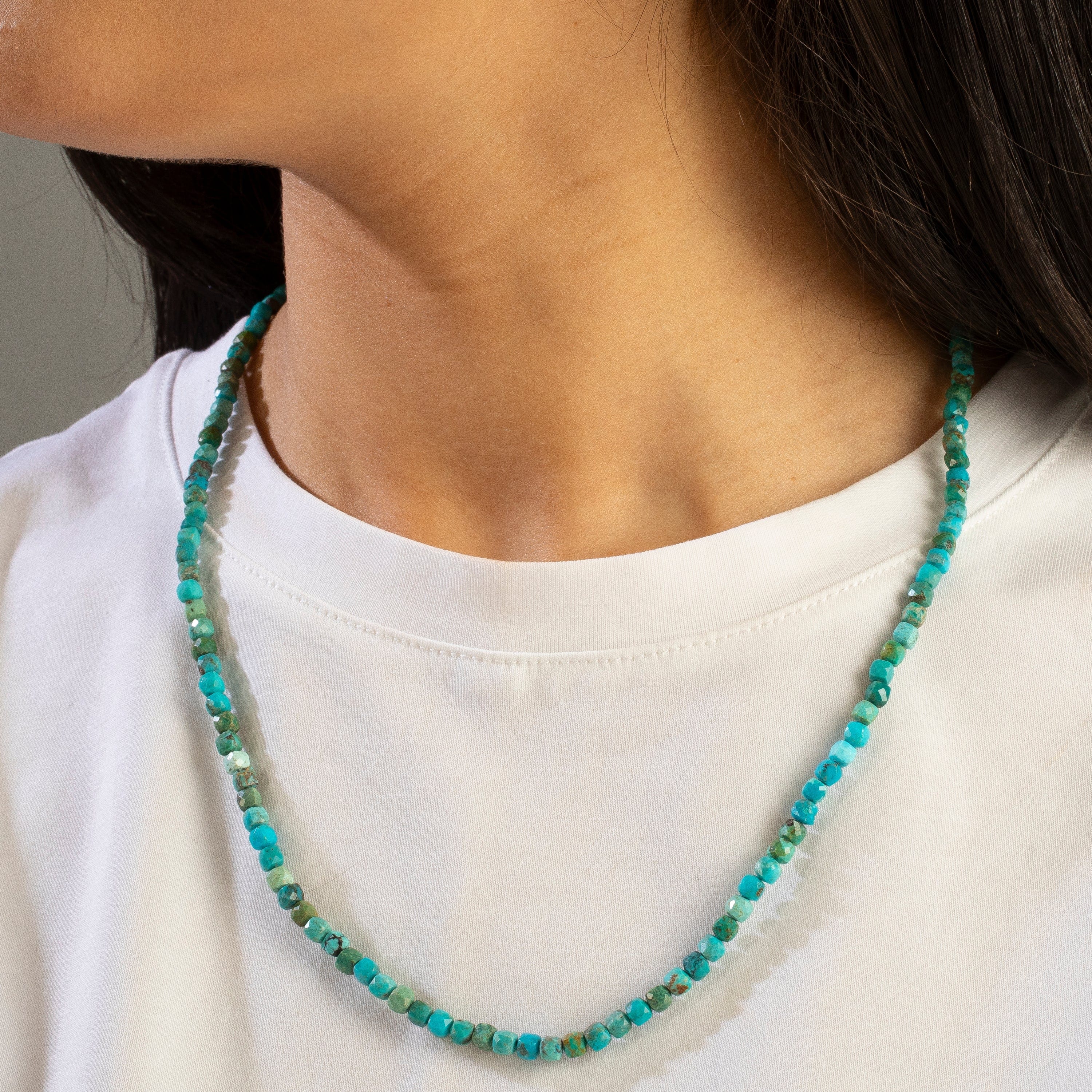 KALIFANO Gemstone Jewelry 4mm Turquoise Faceted Cube 21" Necklace / Multi wrap Bracelet N55-TQ