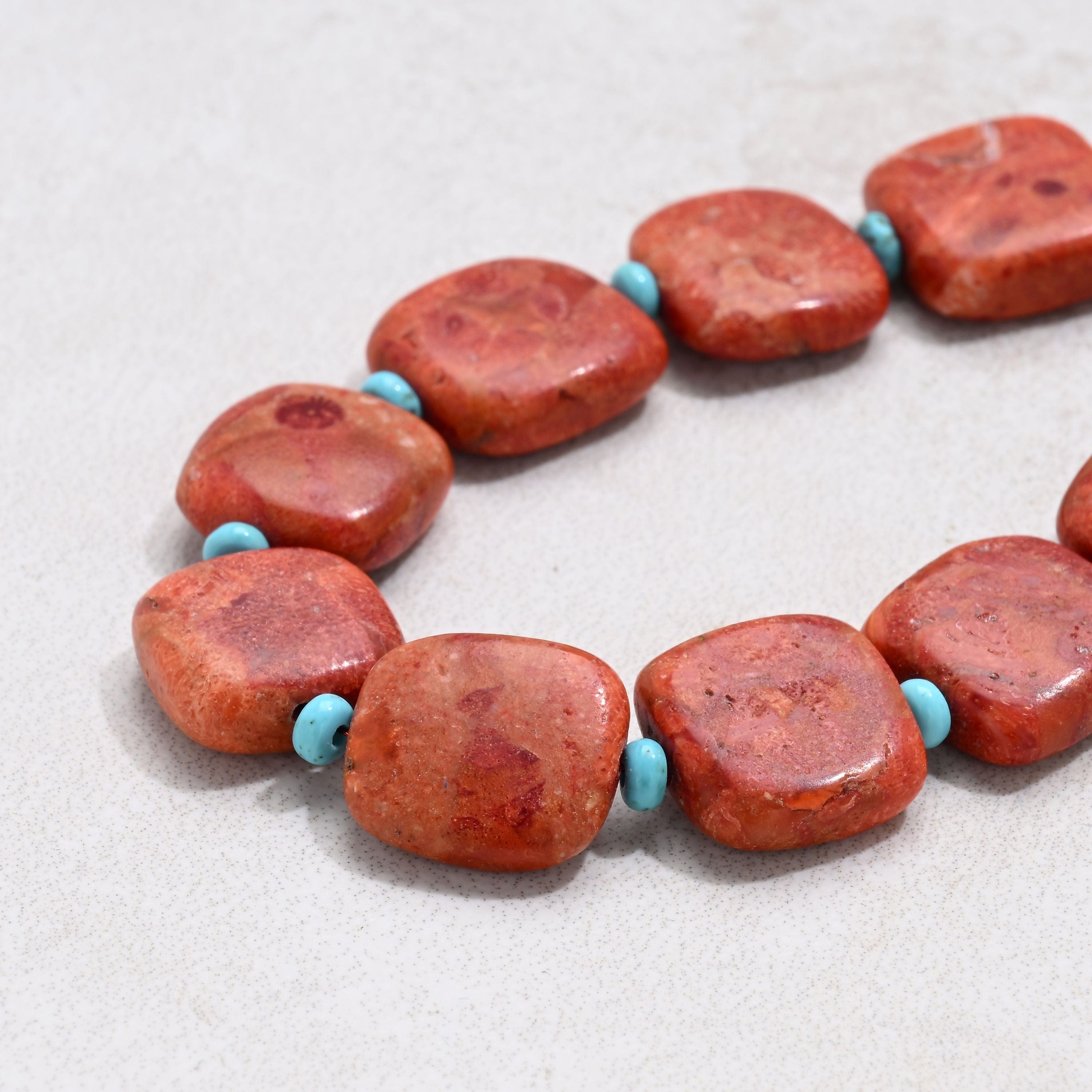 KALIFANO Gemstone Jewelry 6.5" Red Coral & Howlite Turquoise Bracelet with Sterling Silver Lobster Clasp 925B-17-RCTQ