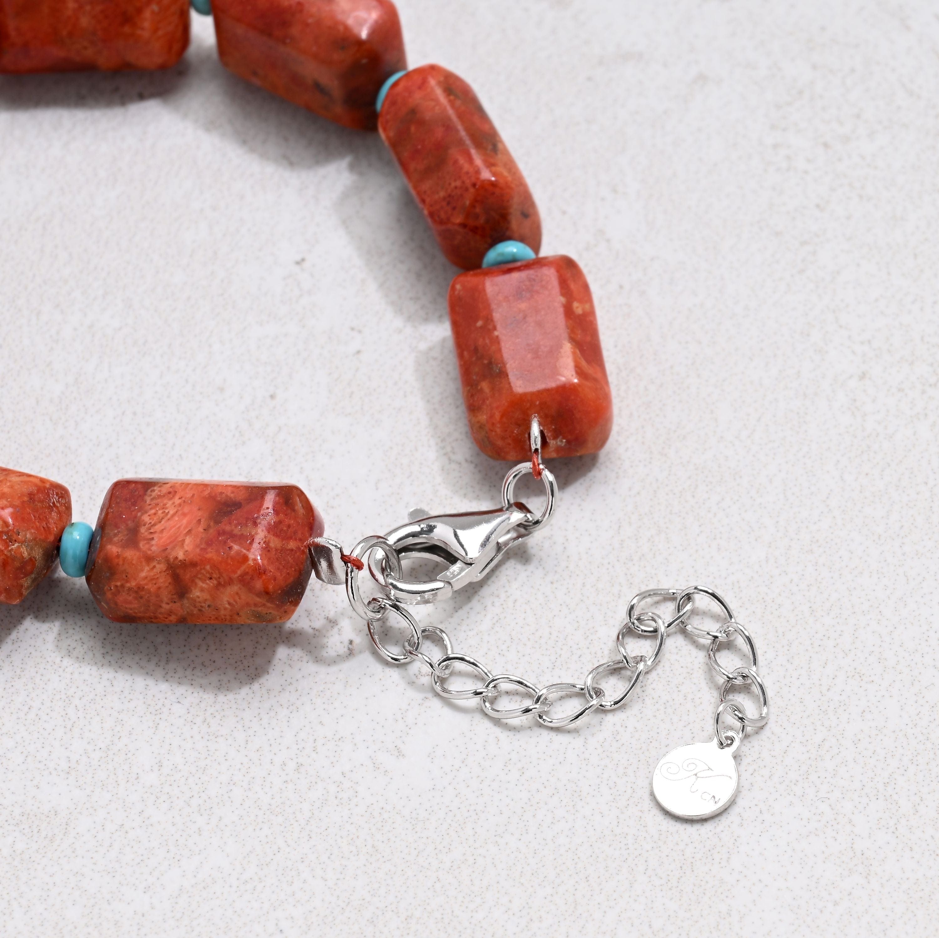 KALIFANO Gemstone Jewelry 6.5" Red Coral & Howlite Turquoise Bracelet with Sterling Silver Lobster Clasp 925B-18-RCTQ