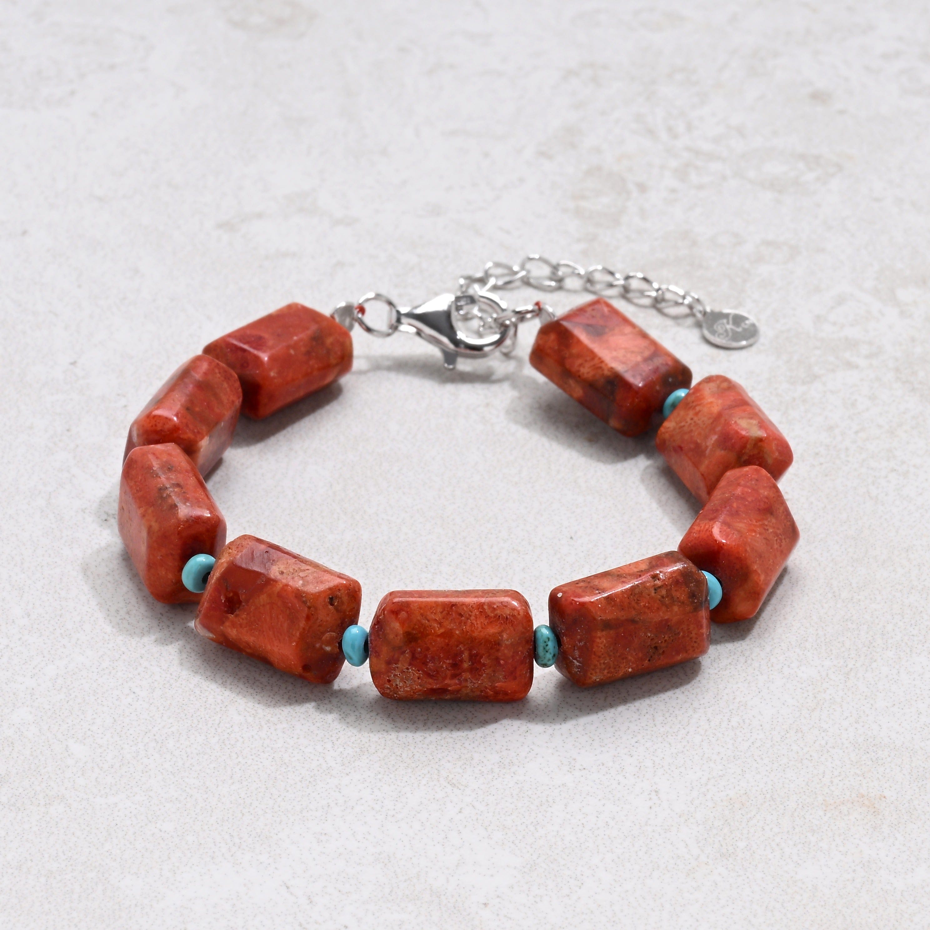 KALIFANO Gemstone Jewelry 6.5" Red Coral & Howlite Turquoise Bracelet with Sterling Silver Lobster Clasp 925B-18-RCTQ