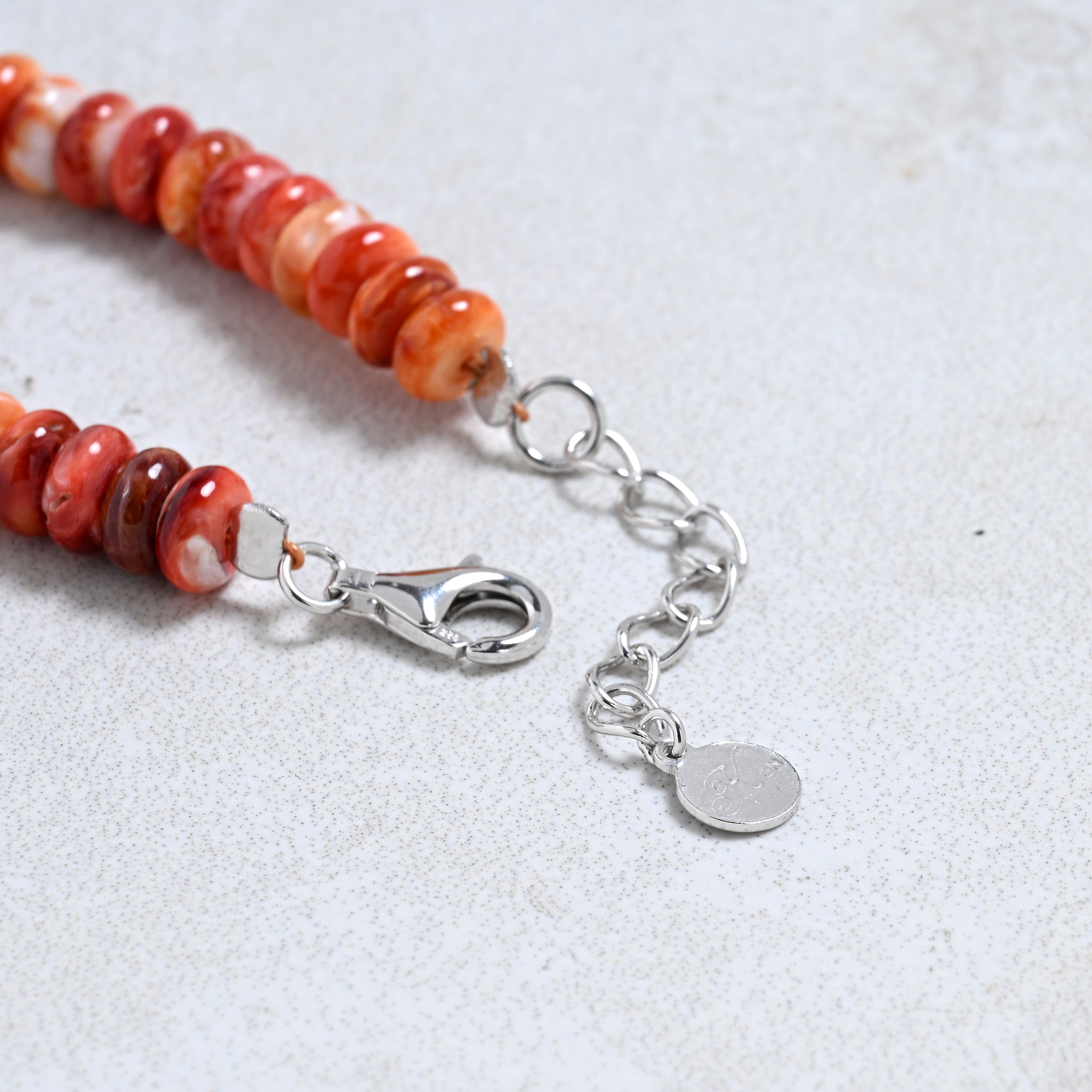 KALIFANO Gemstone Jewelry 6.5" Spiny Oyster Bracelet with Sterling Silver Lobster Clasp 925B-27-SO