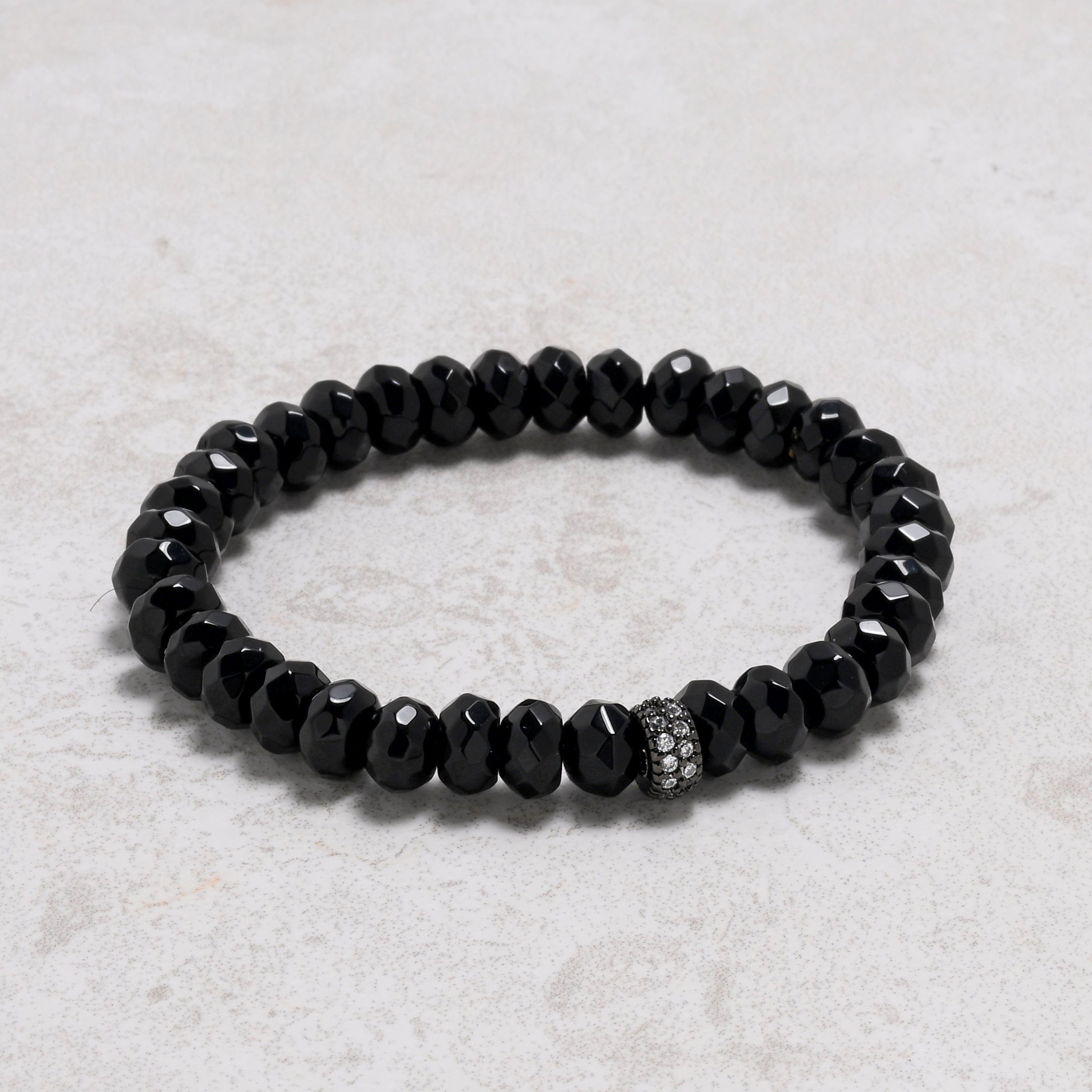KALIFANO Gemstone Jewelry 8x5mm Black Agate Gemstone Elastic Bracelet