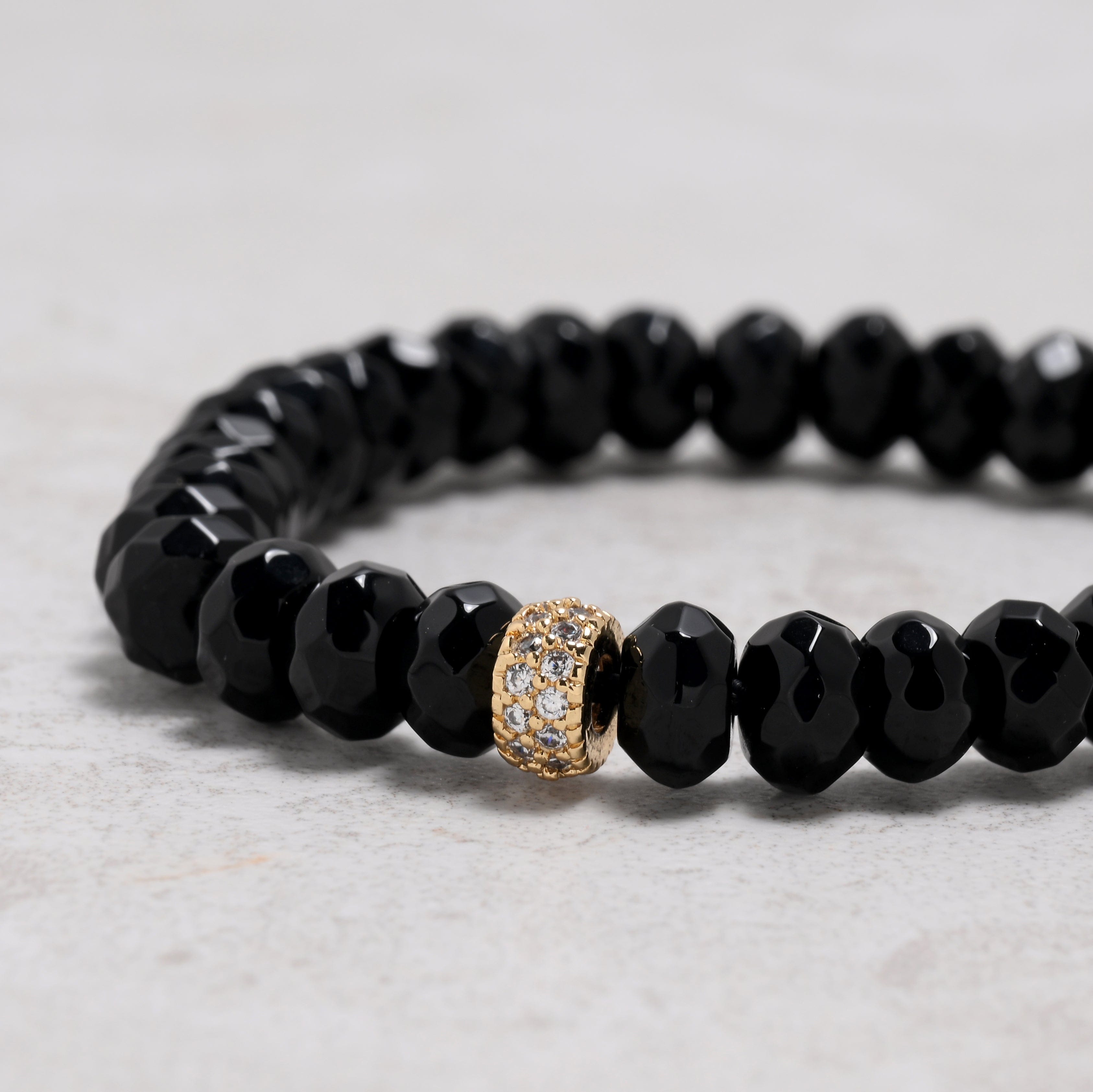 KALIFANO Gemstone Jewelry 8x5mm Black Agate Gemstone Elastic Bracelet