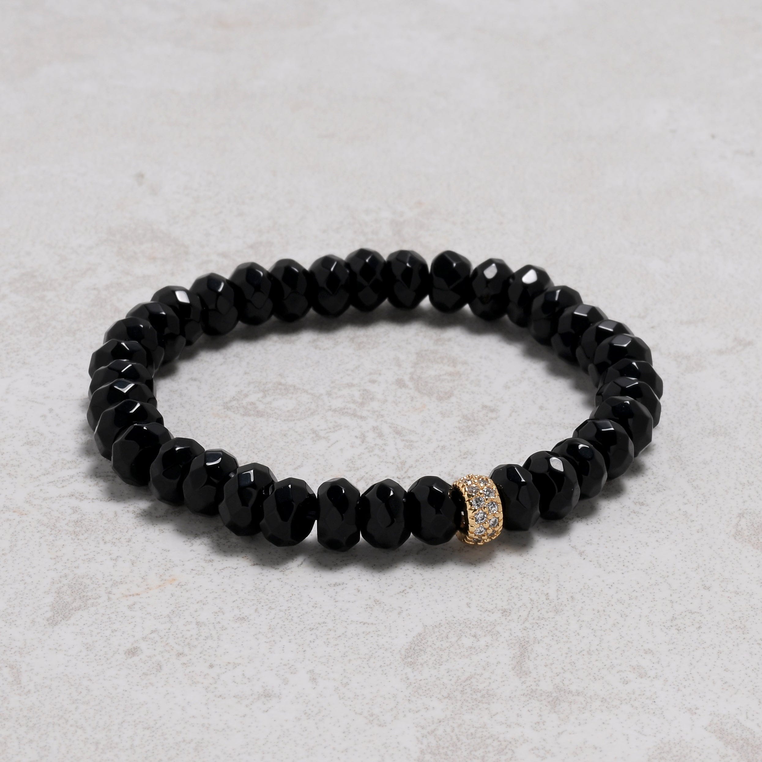 KALIFANO Gemstone Jewelry 8x5mm Black Agate Gemstone Elastic Bracelet