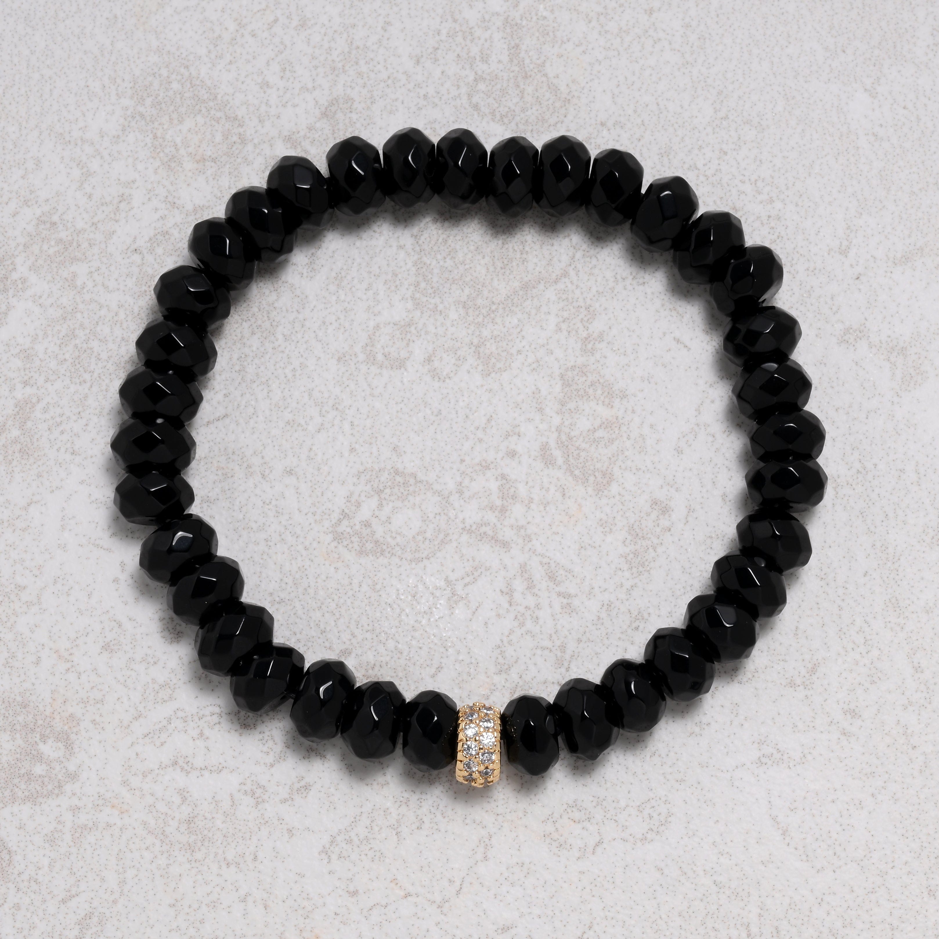 KALIFANO Gemstone Jewelry 8x5mm Black Agate Gemstone Elastic Bracelet