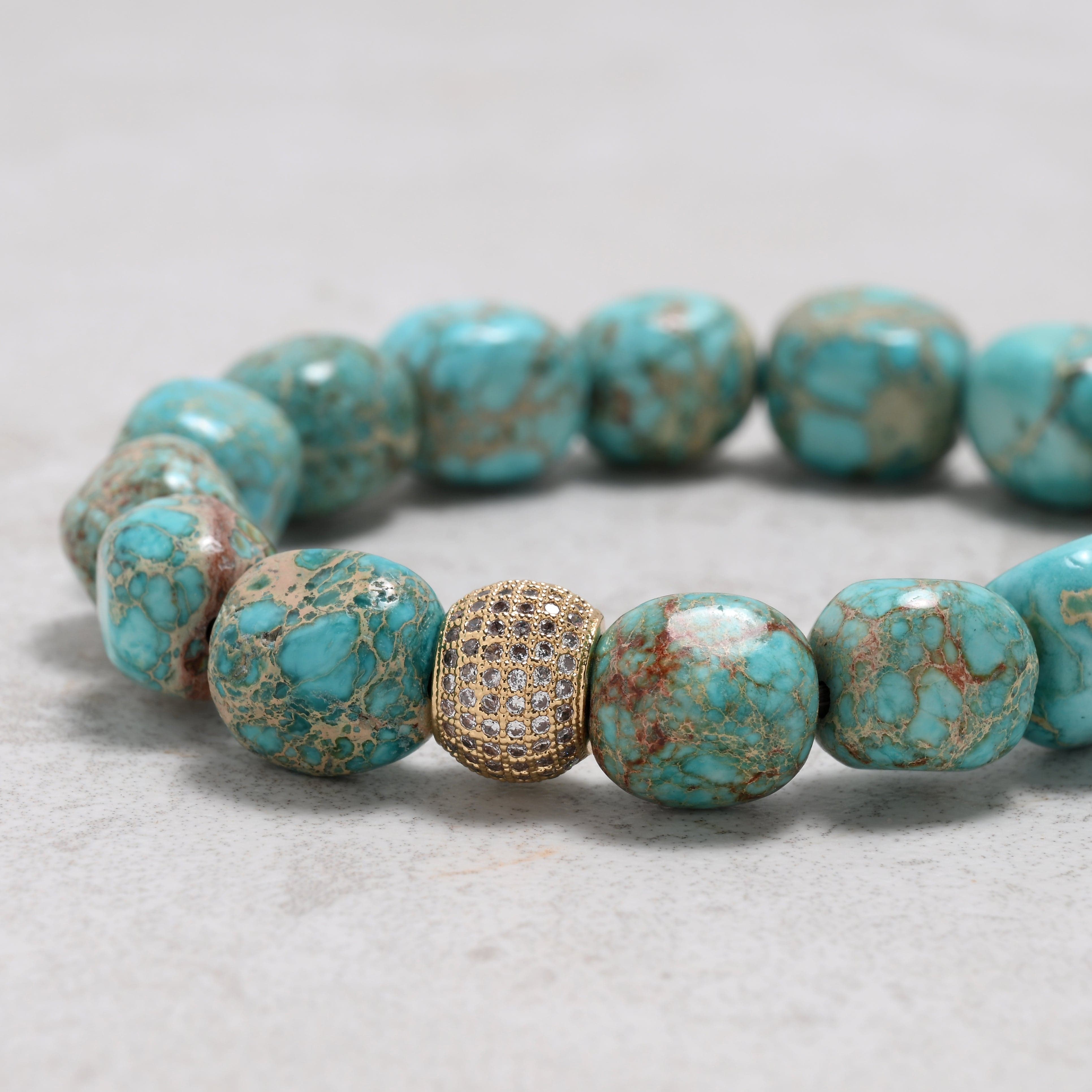KALIFANO Gemstone Jewelry 9x11mm King Turquoise Gemstone Elastic Bracelet