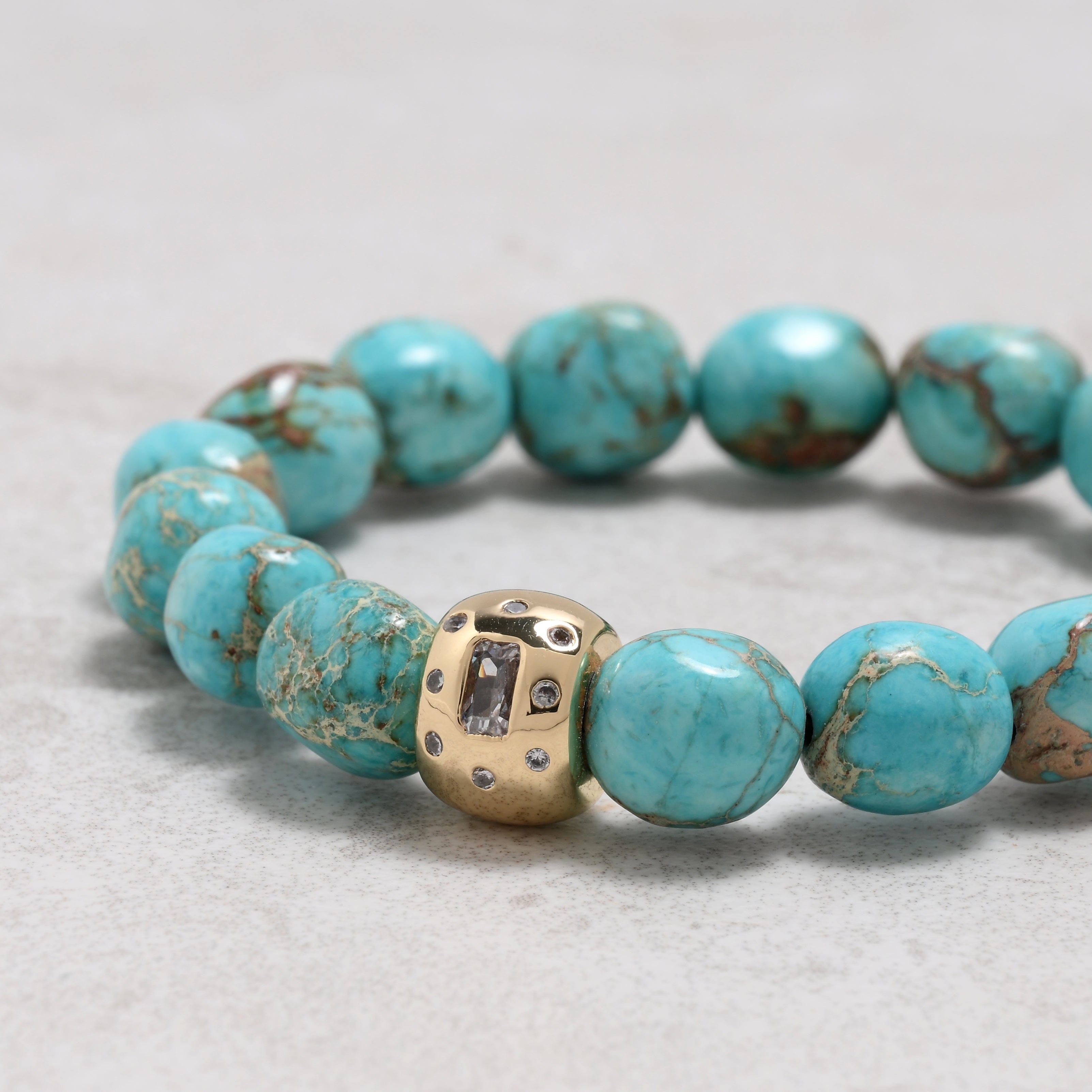 KALIFANO Gemstone Jewelry 9x11mm King Turquoise Gemstone Elastic Bracelet